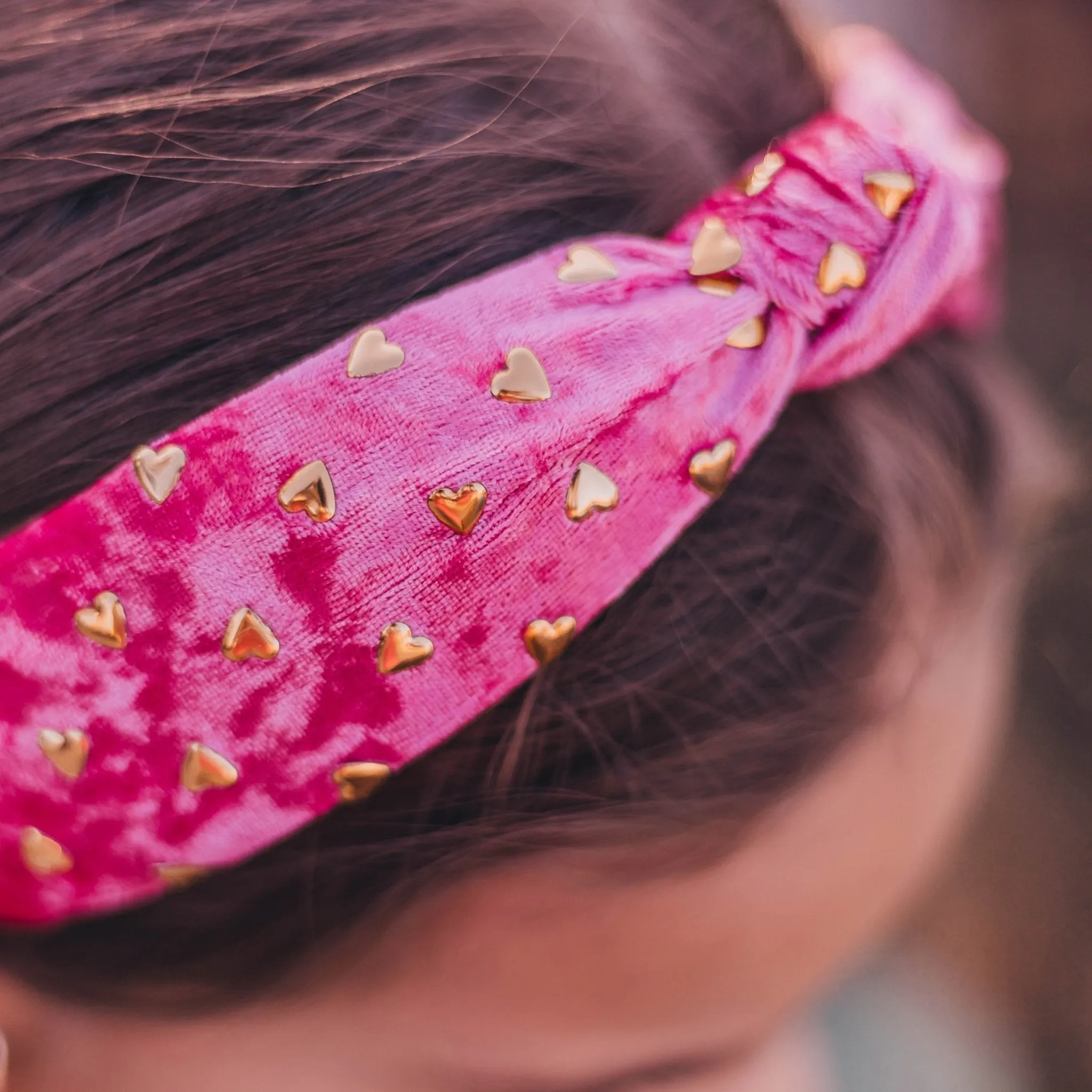 Metal Heart Studded Velvet Knot Headband