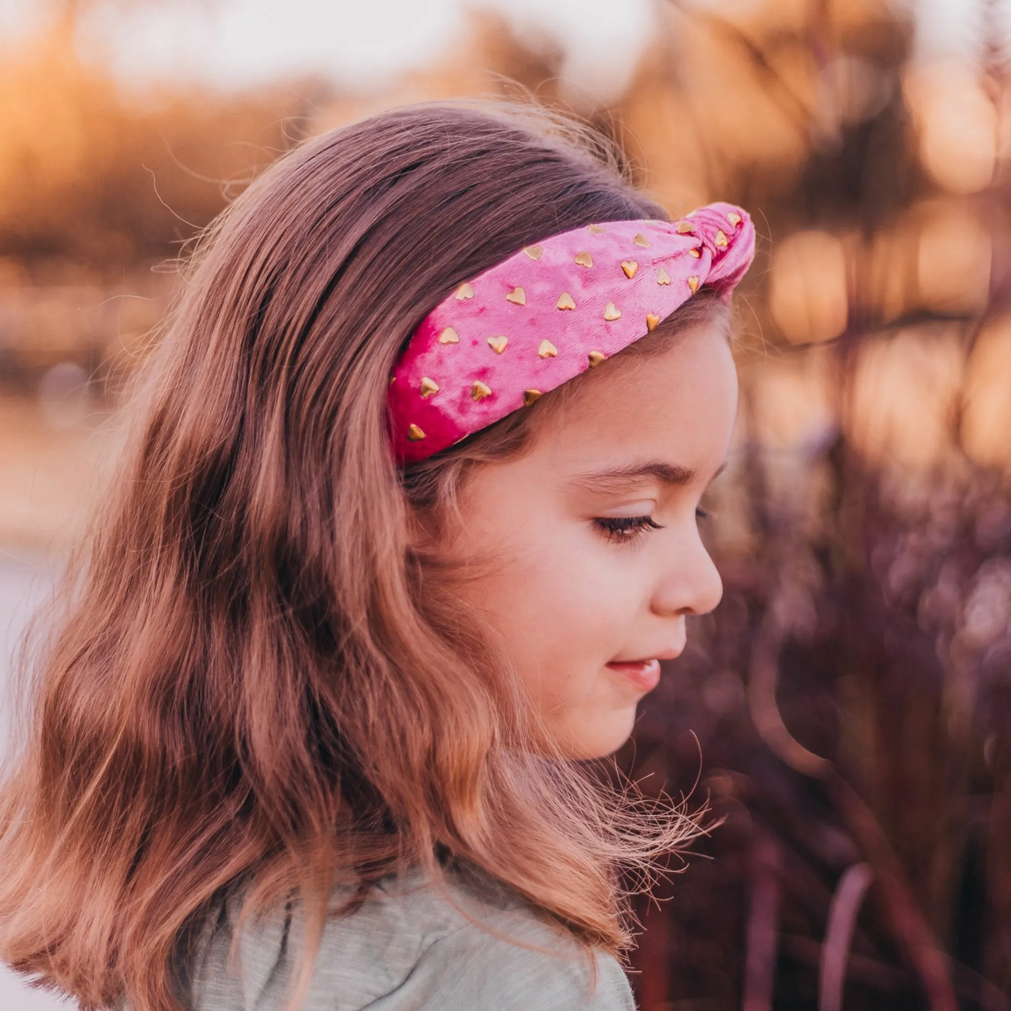 Metal Heart Studded Velvet Knot Headband