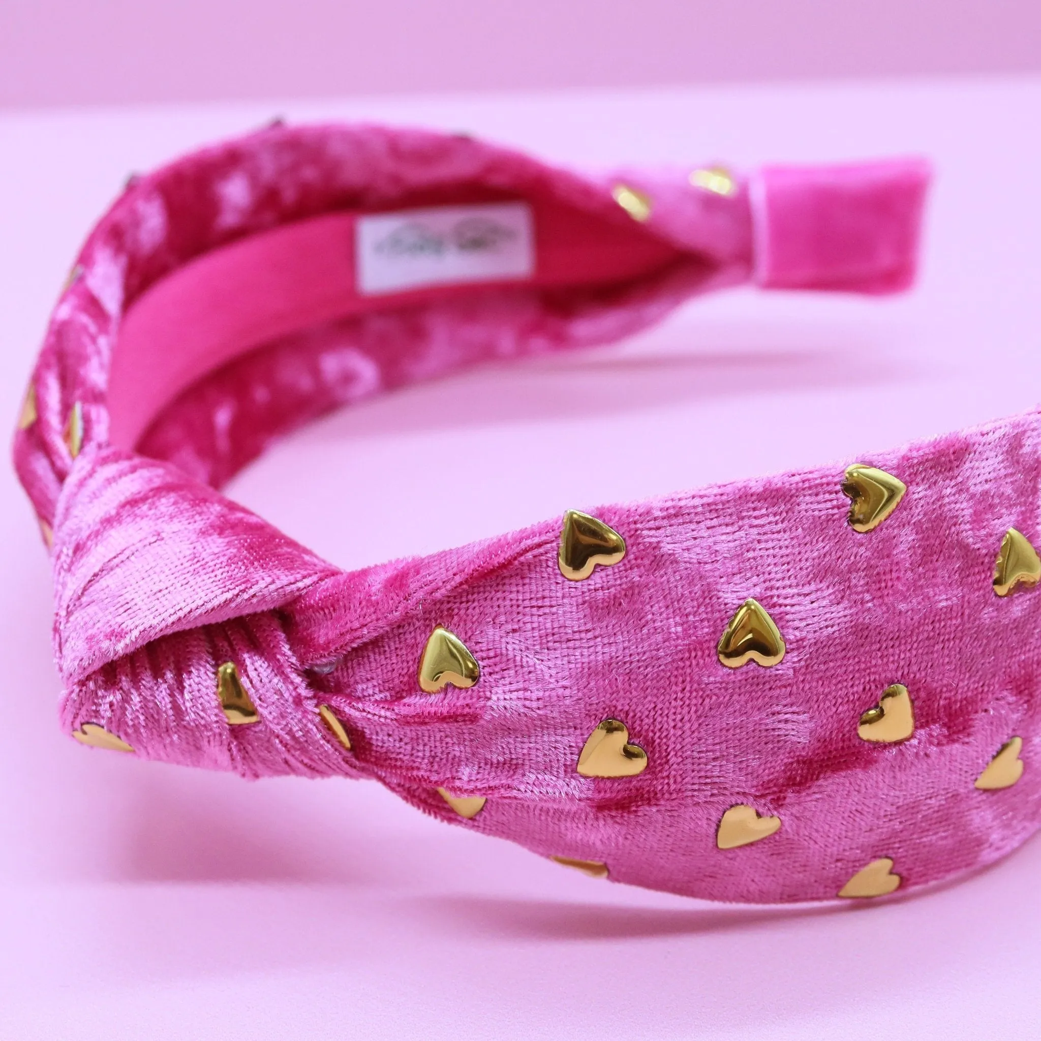 Metal Heart Studded Velvet Knot Headband