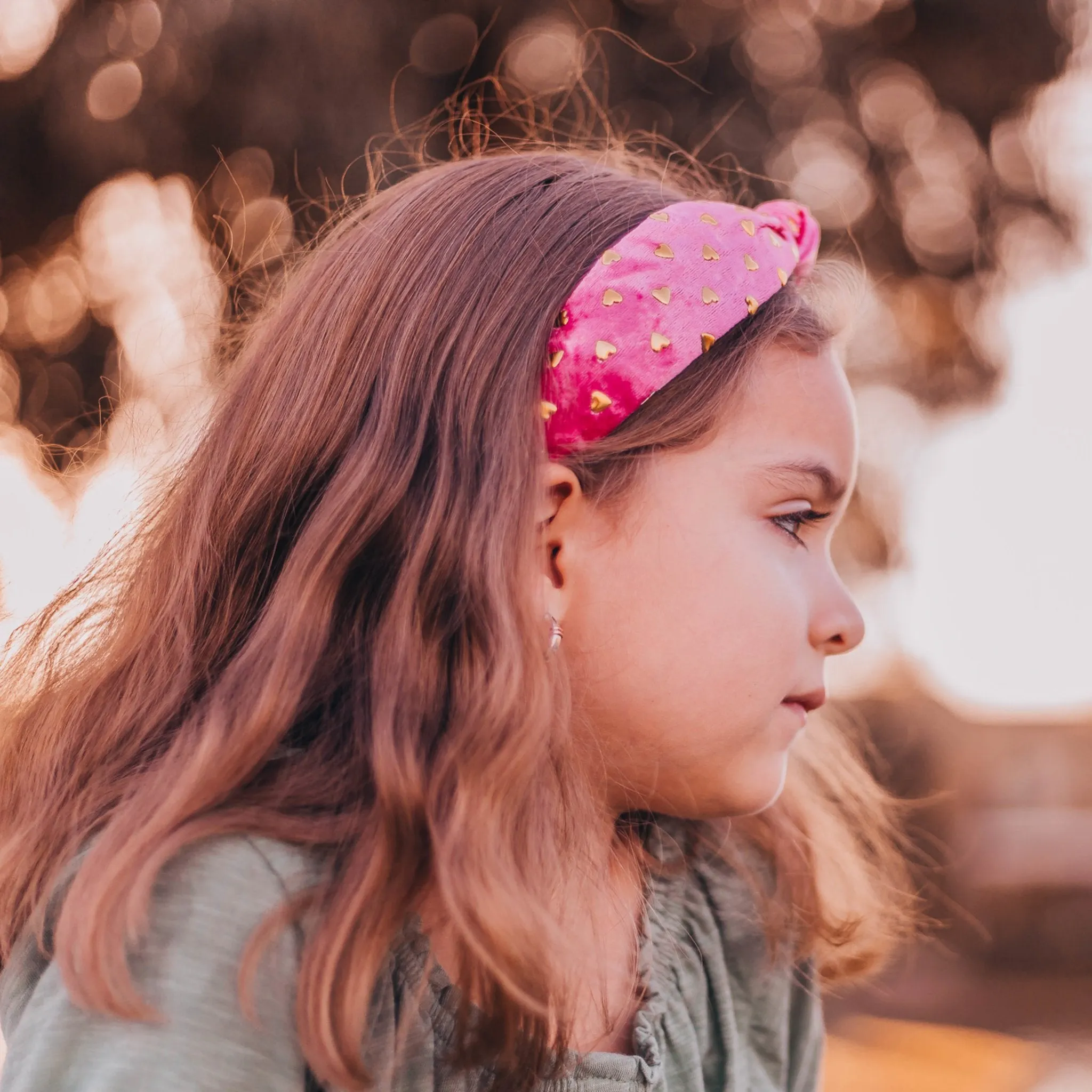 Metal Heart Studded Velvet Knot Headband