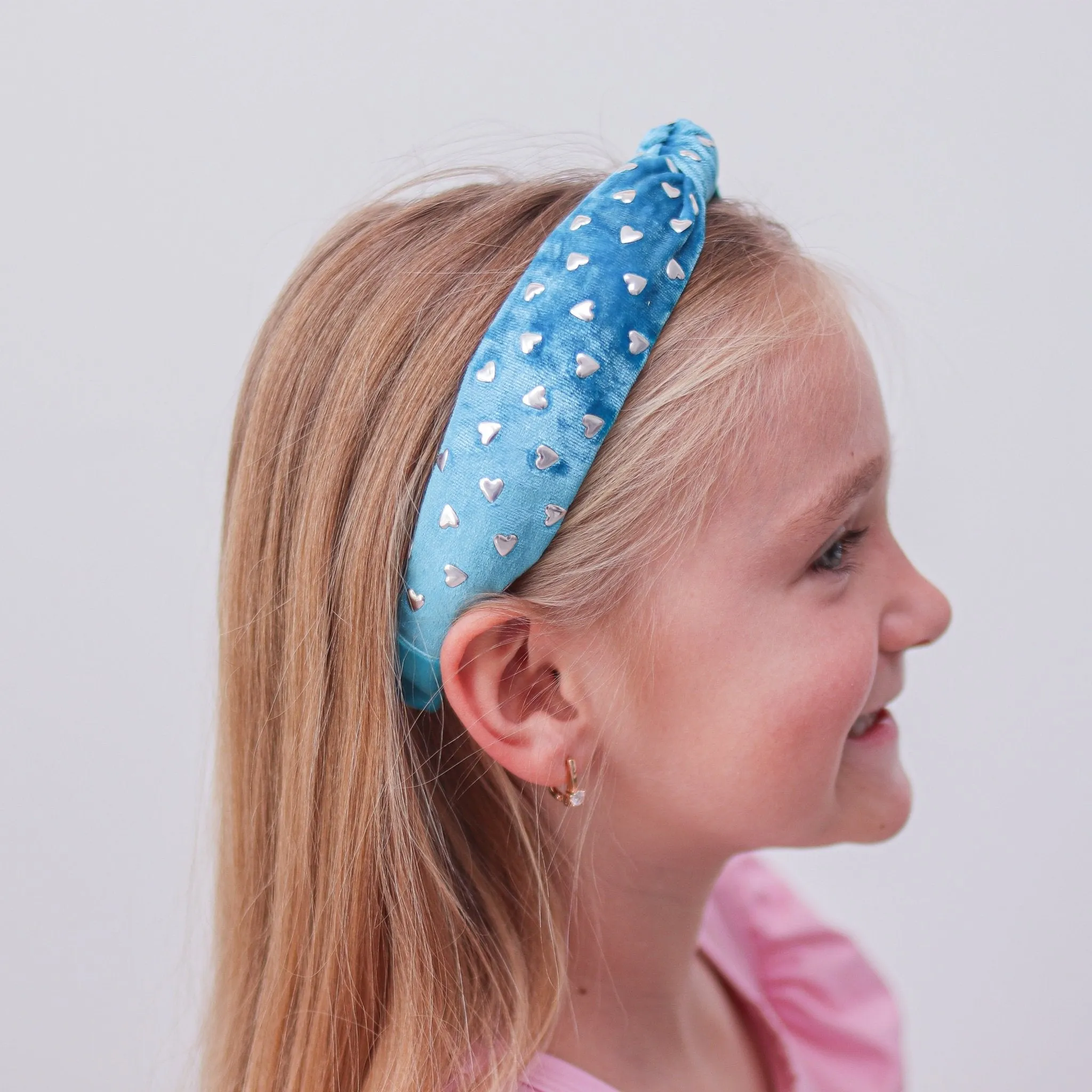 Metal Heart Studded Velvet Knot Headband