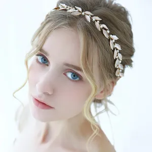 Minimalist Wedding Bridal Hair Ornament Vintage Leaves Pearls Headband