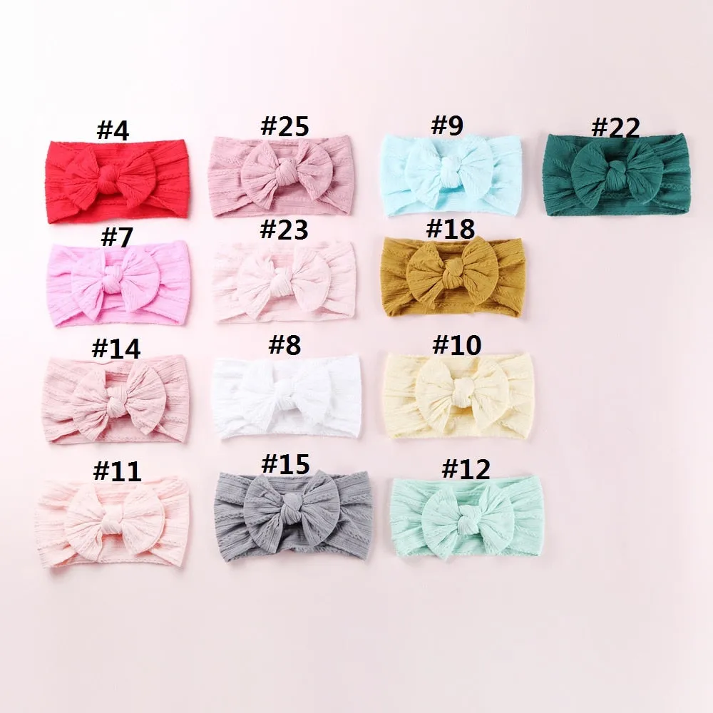 Newborn Baby Headbands - Fashionable and Soft - Wide Elastic Knit Band With Bow (32 Colors)