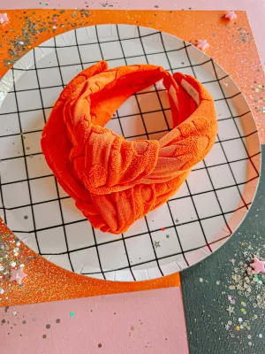 Orange|Daisy Flocked Knotted Headband for Girls & Women