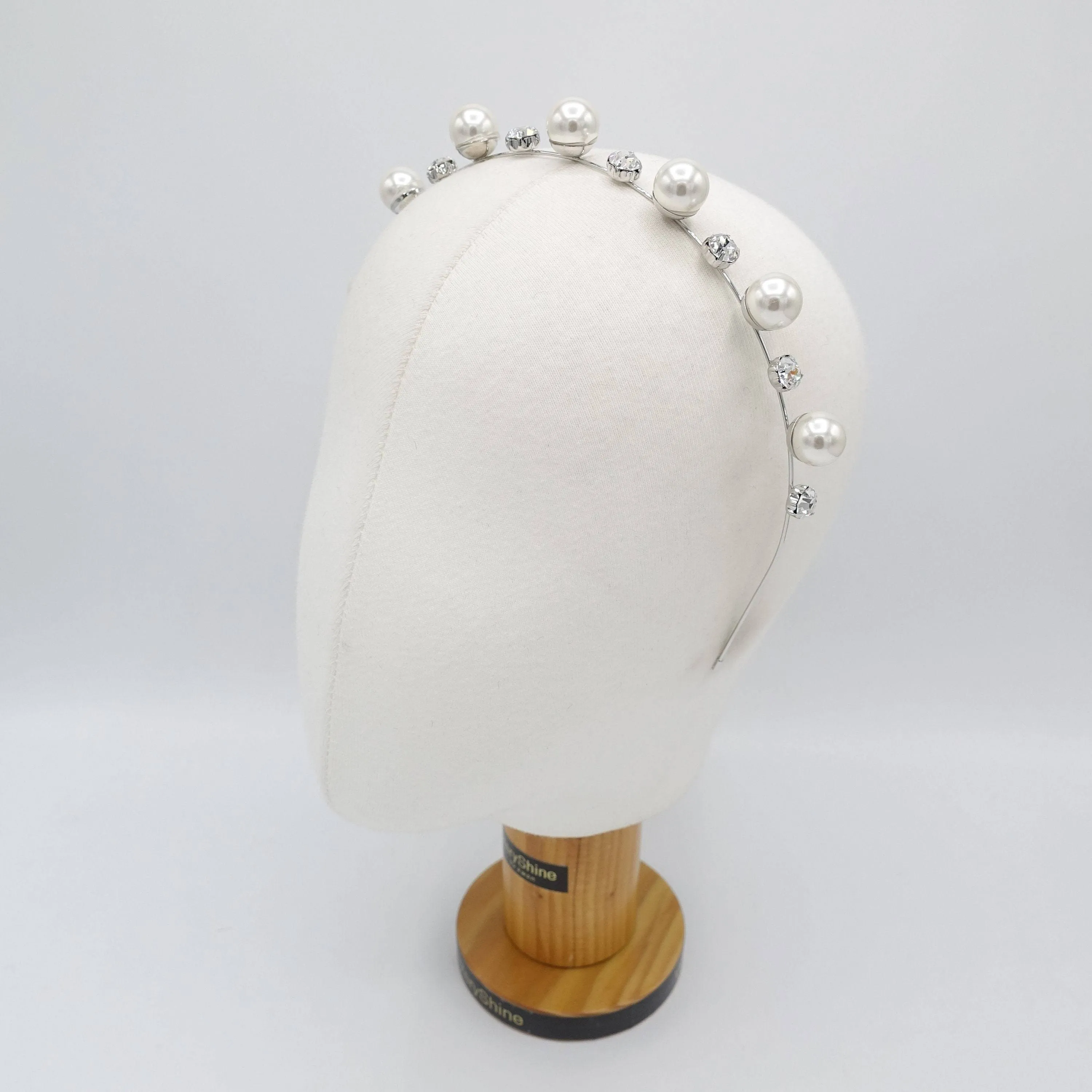 Pearl accentuated metal thin headband rhinestone embellished headband