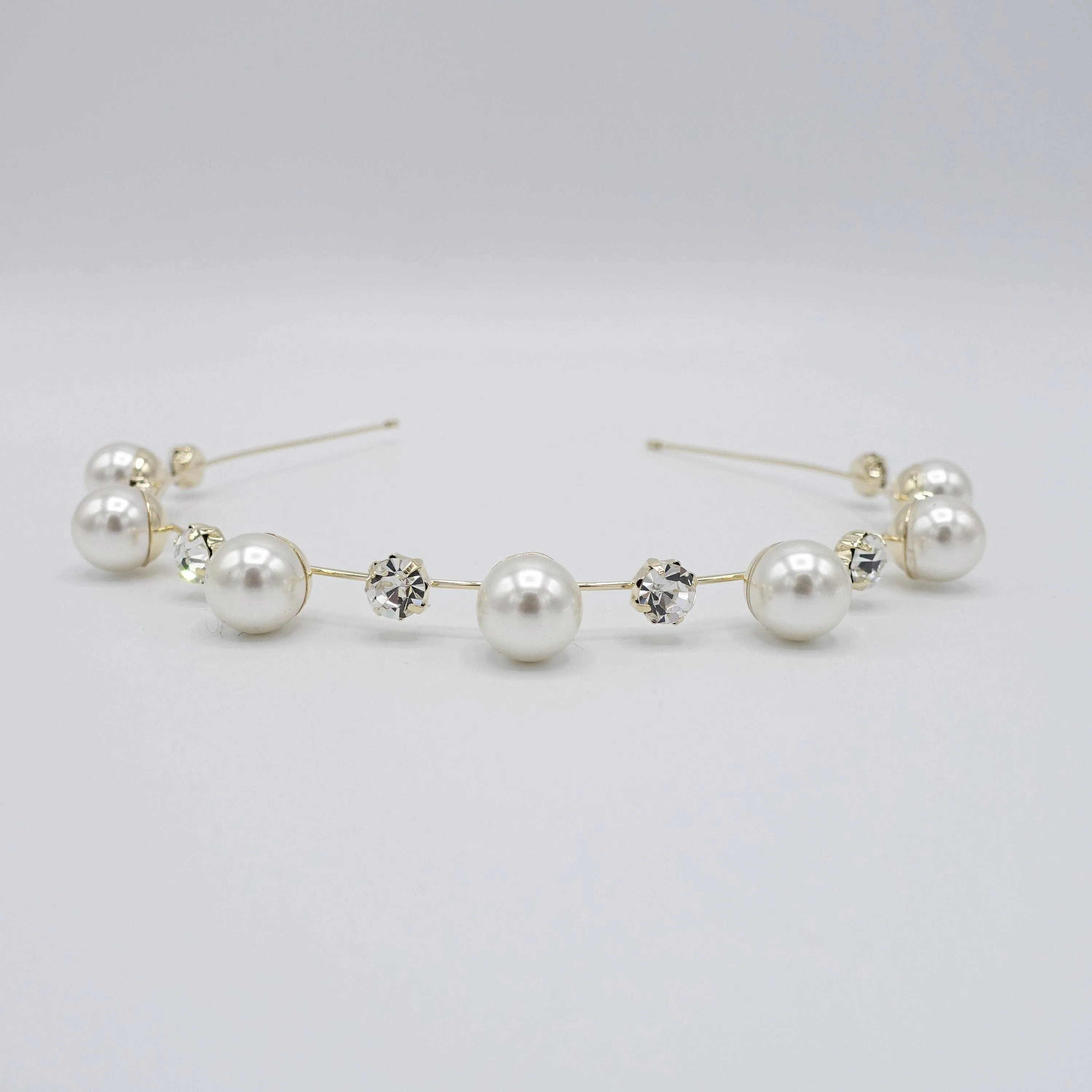 Pearl accentuated metal thin headband rhinestone embellished headband