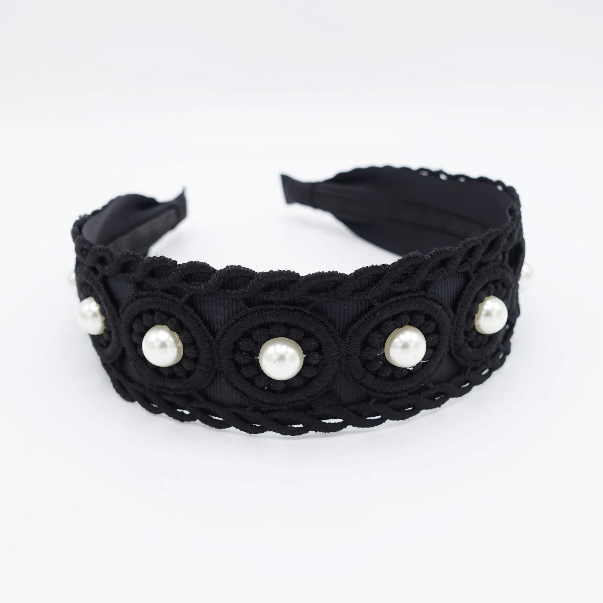 pearl embellished circle ellipse headband for women