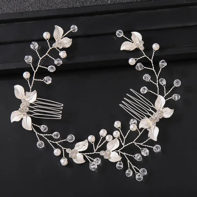 Pearl Leaf Comb Headband Hair Accessories For Women Tiara Headband Wedding Accessories Headband on the head