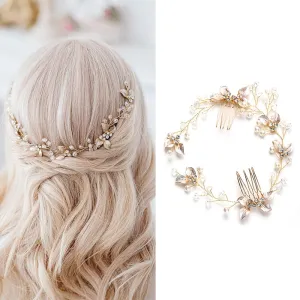 Pearl Leaf Comb Headband Hair Accessories For Women Tiara Headband Wedding Accessories Headband on the head