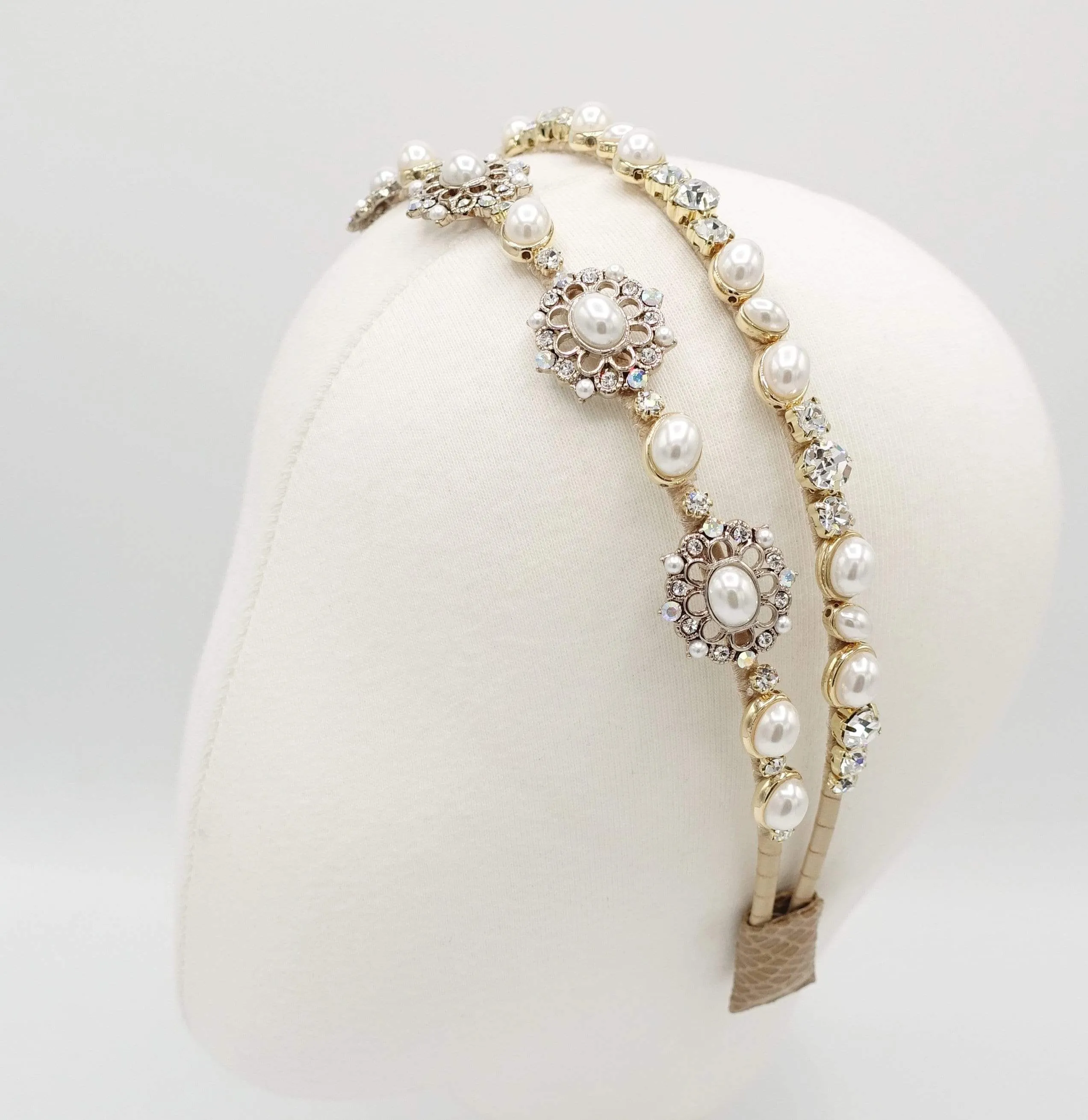 pearl rhinestone double headband antique style jewel hairband for women