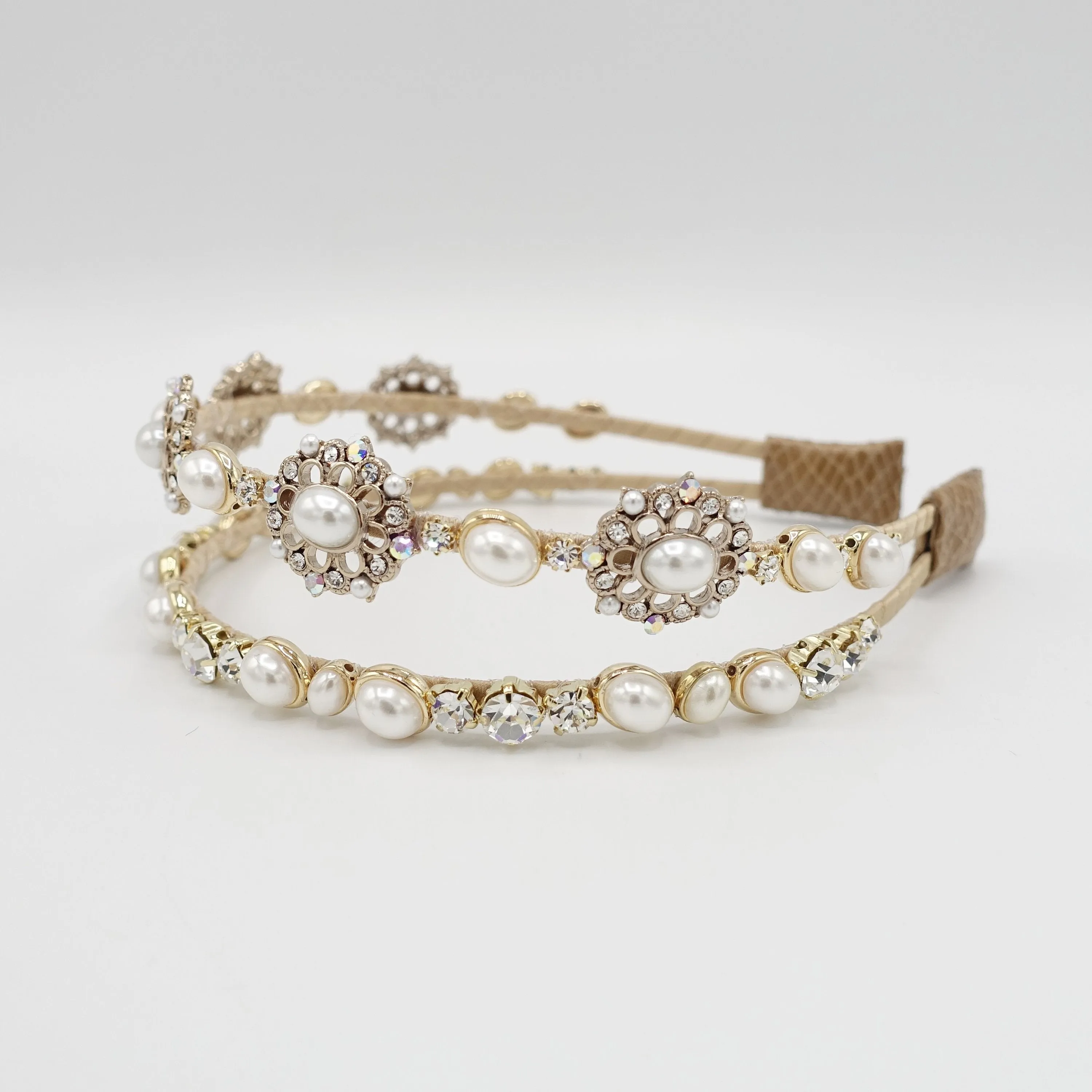 pearl rhinestone double headband antique style jewel hairband for women