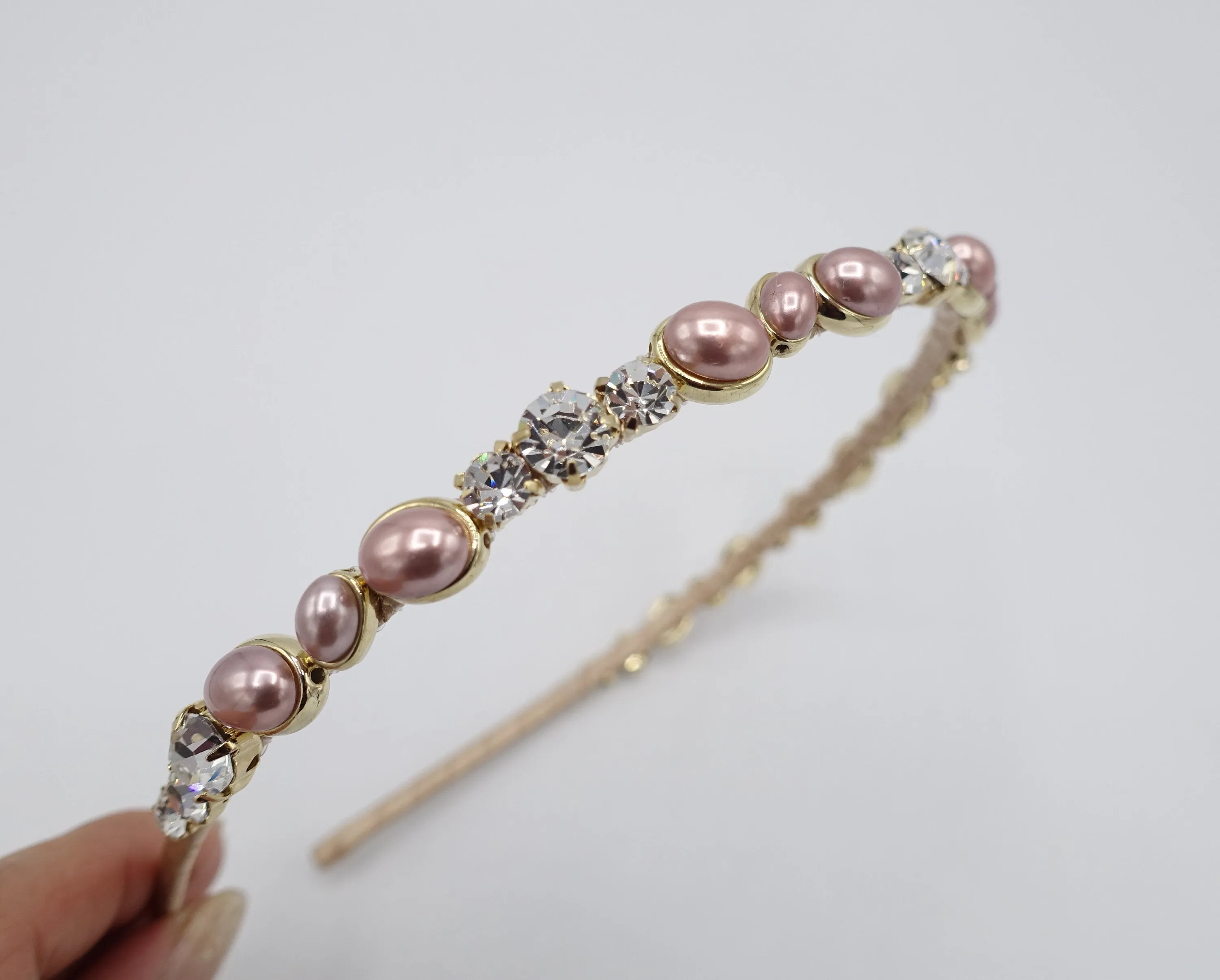 pearl rhinestone embellished thin headband