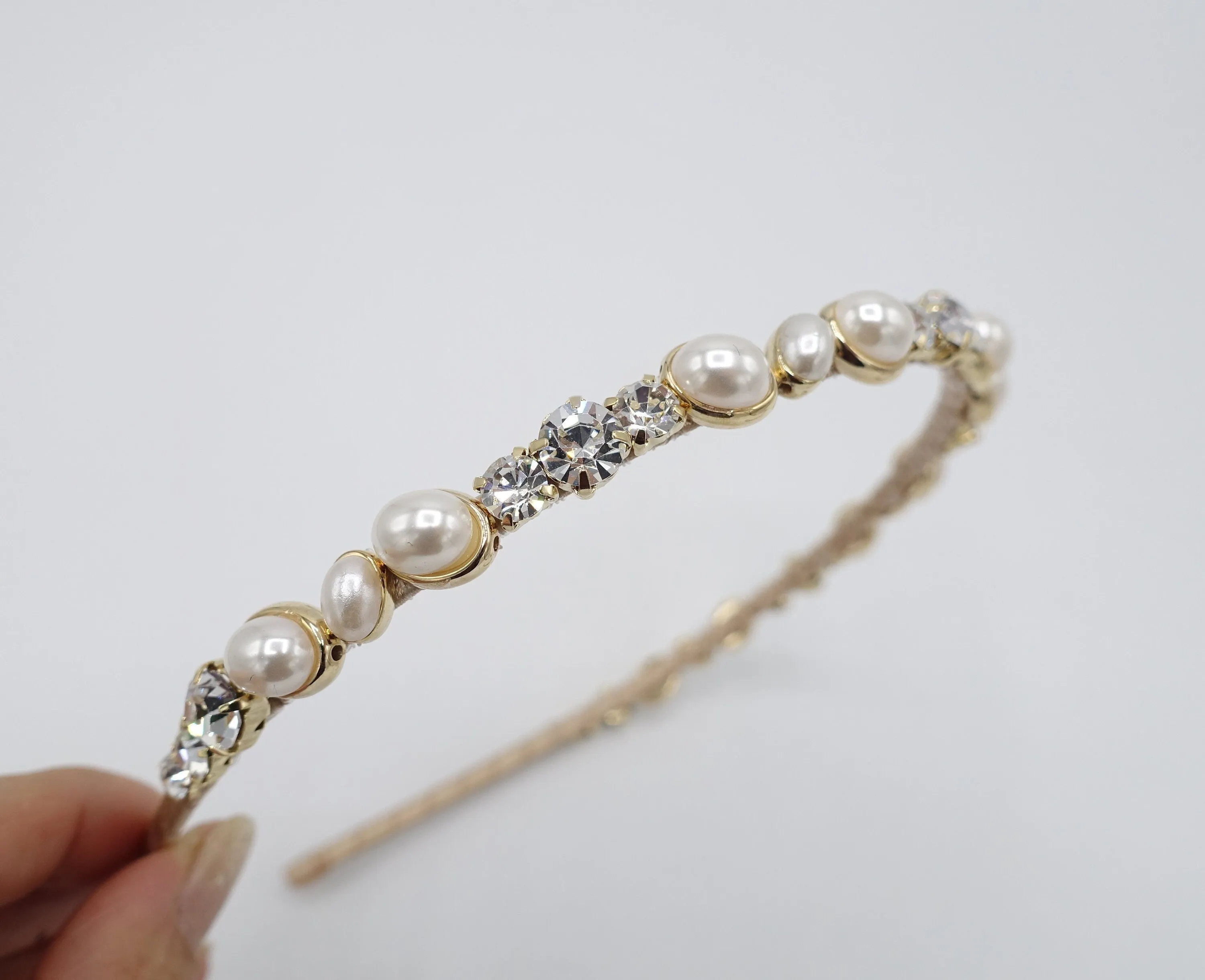 pearl rhinestone embellished thin headband