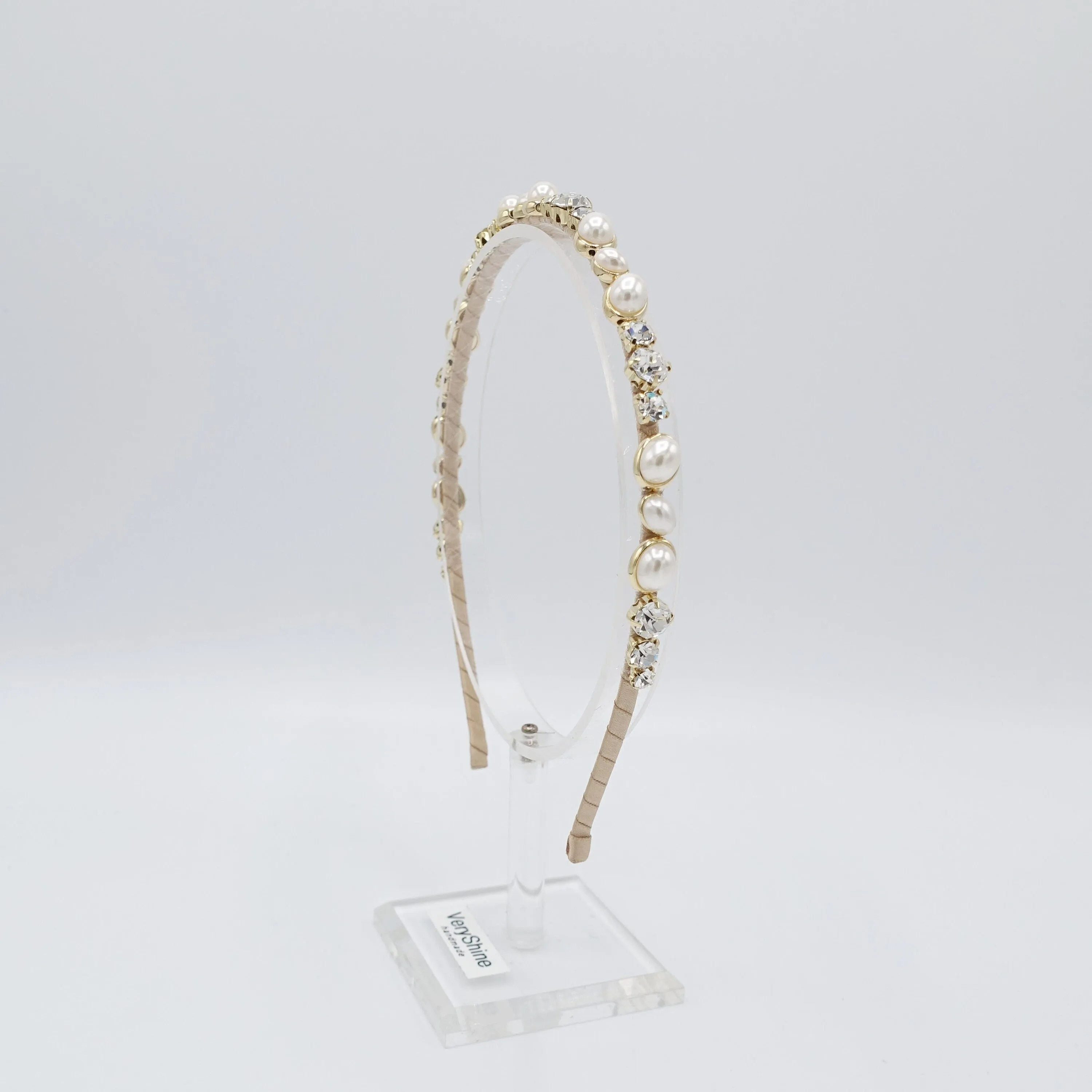 pearl rhinestone embellished thin headband