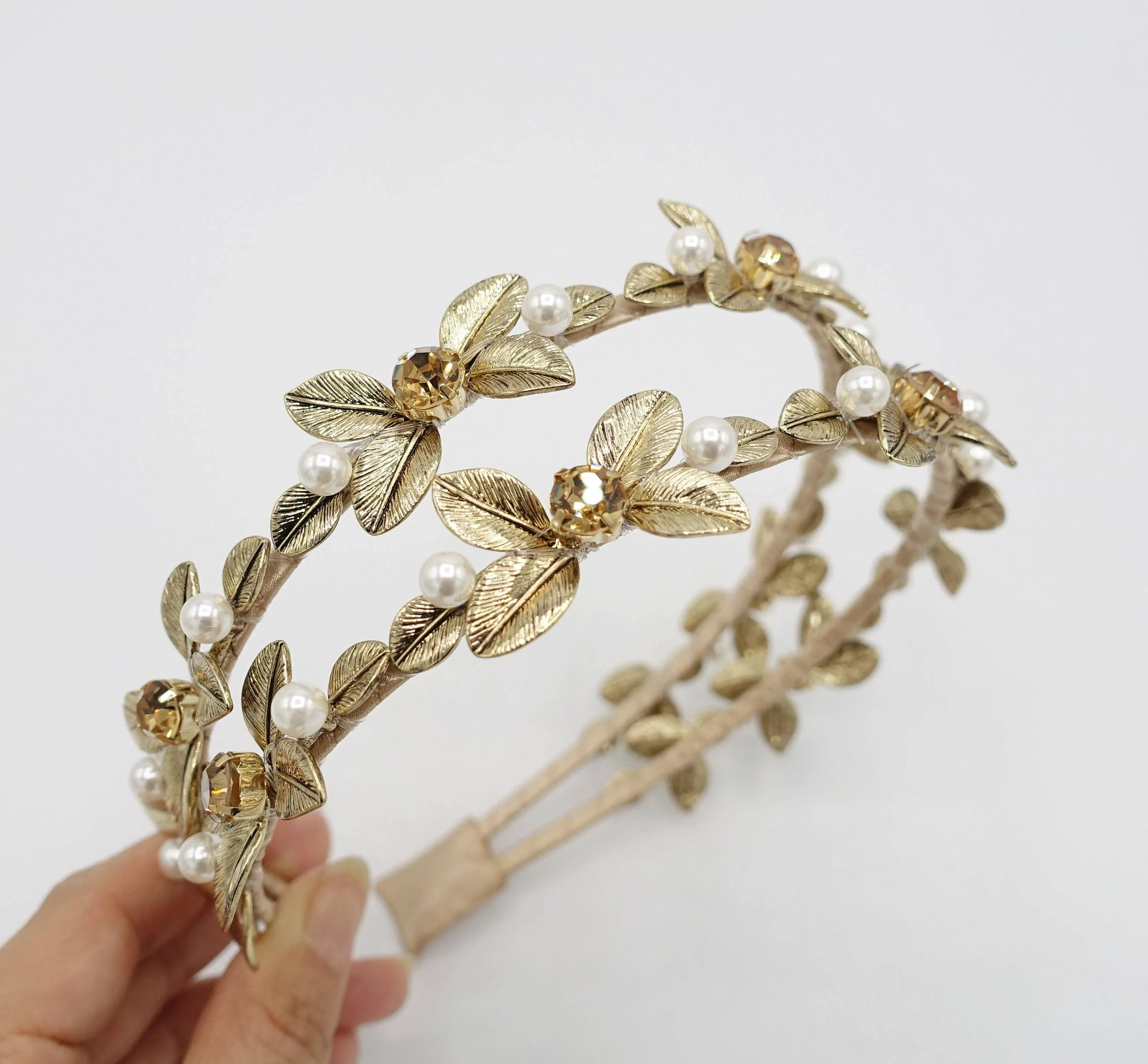 pearl rhinestone flower headband bridal double hairband