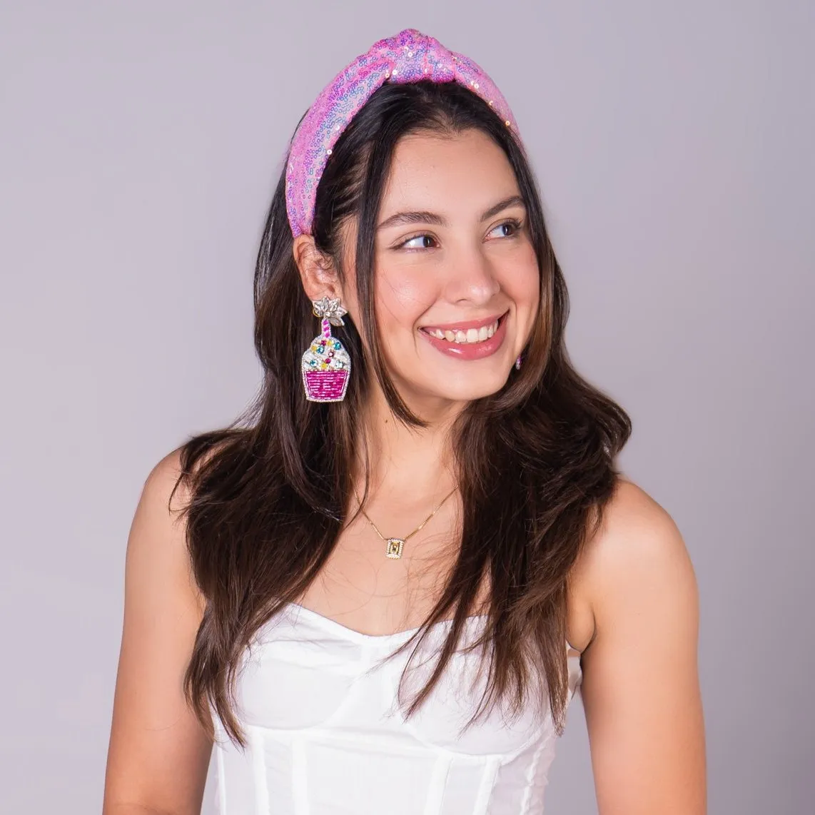 Pink Sequin Padded Knot Headband