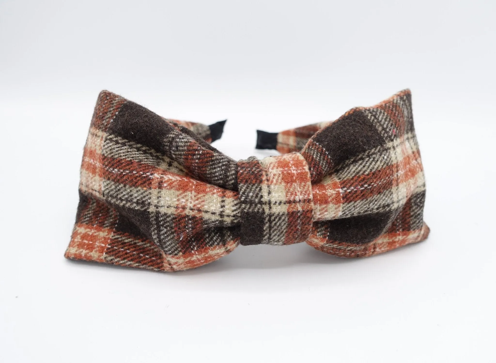 plaid bow headband woolen check Fall Winter hairband cute hair accessory for women