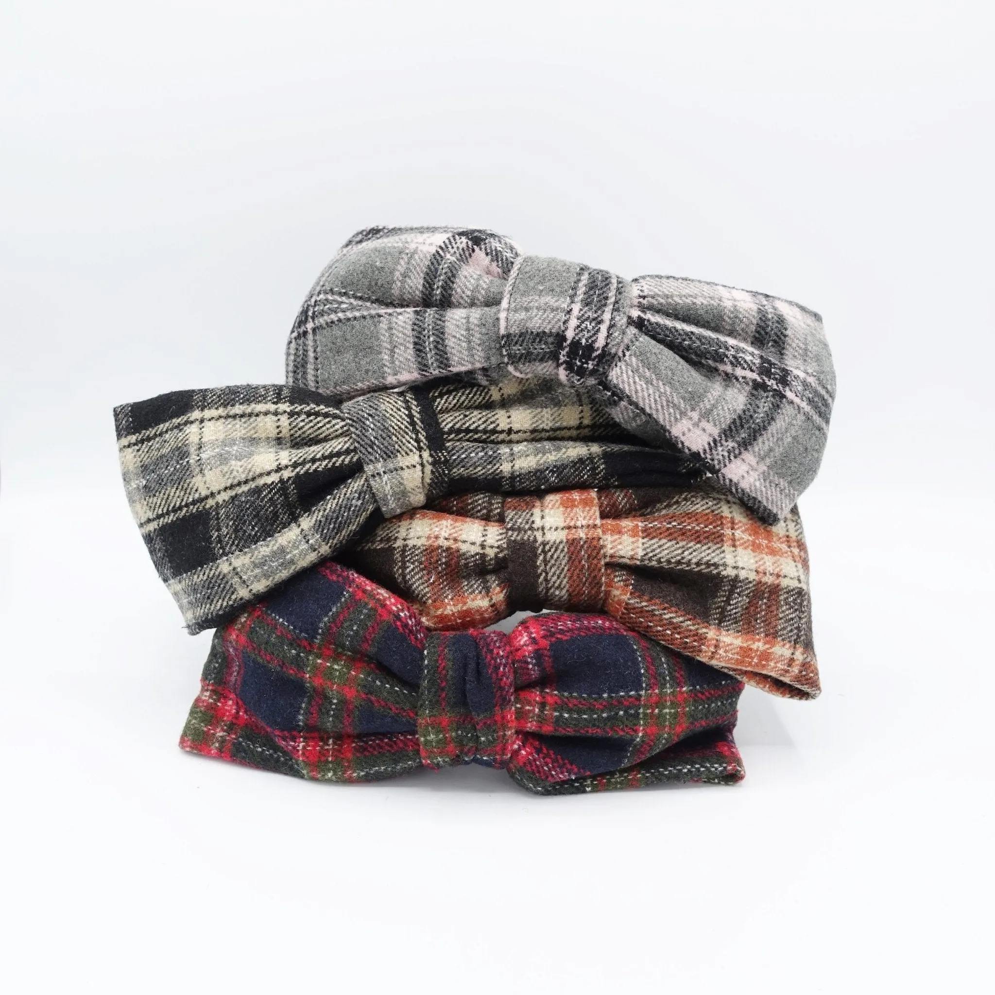 plaid bow headband woolen check Fall Winter hairband cute hair accessory for women