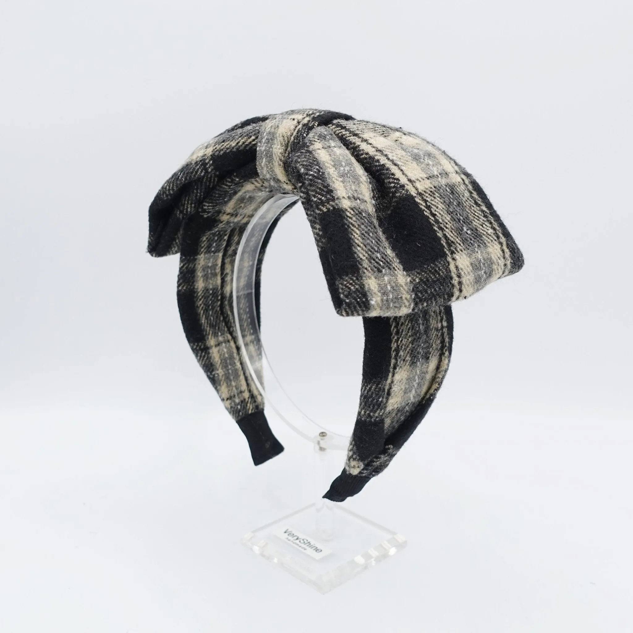 plaid bow headband woolen check Fall Winter hairband cute hair accessory for women