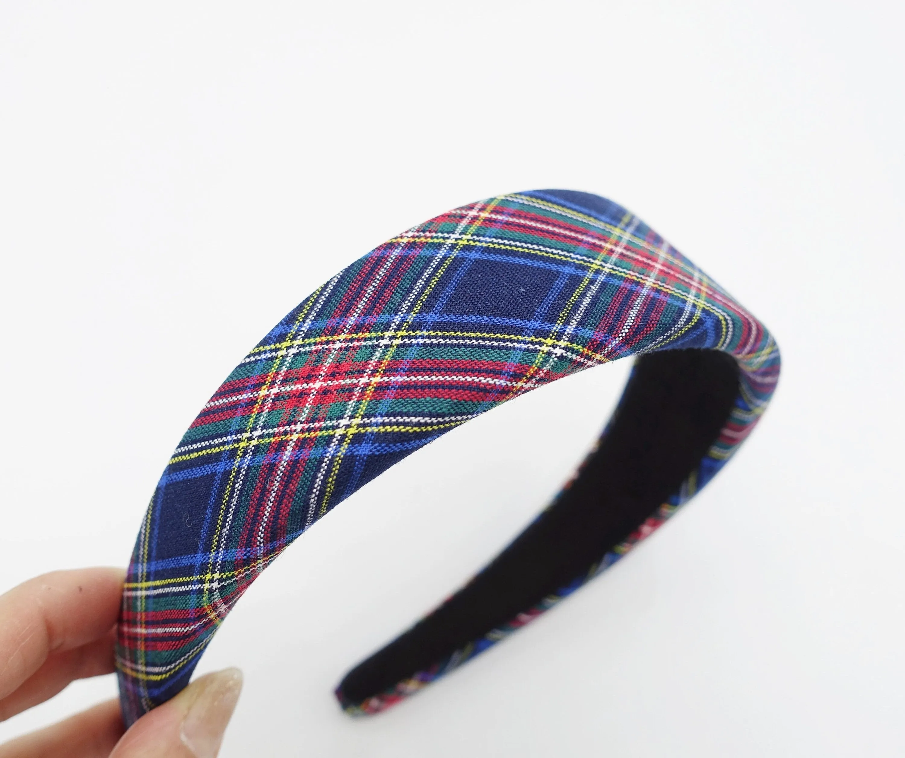 plaid check padded headband tartan casual hairband for women