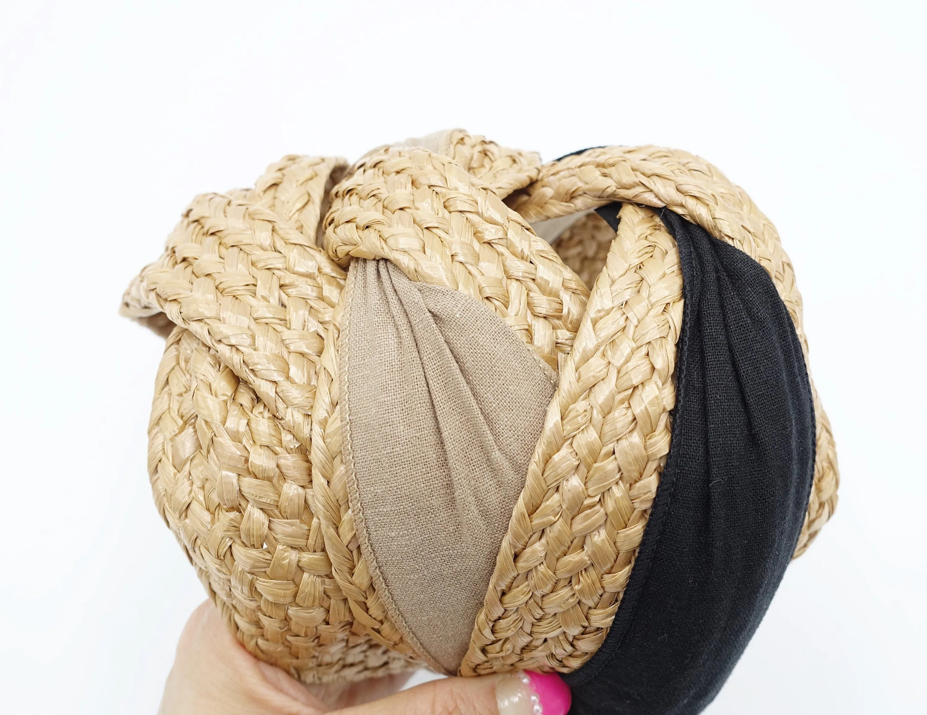 rattan cross headband fabric layered straw hairband Summer holiday hair accessory for women