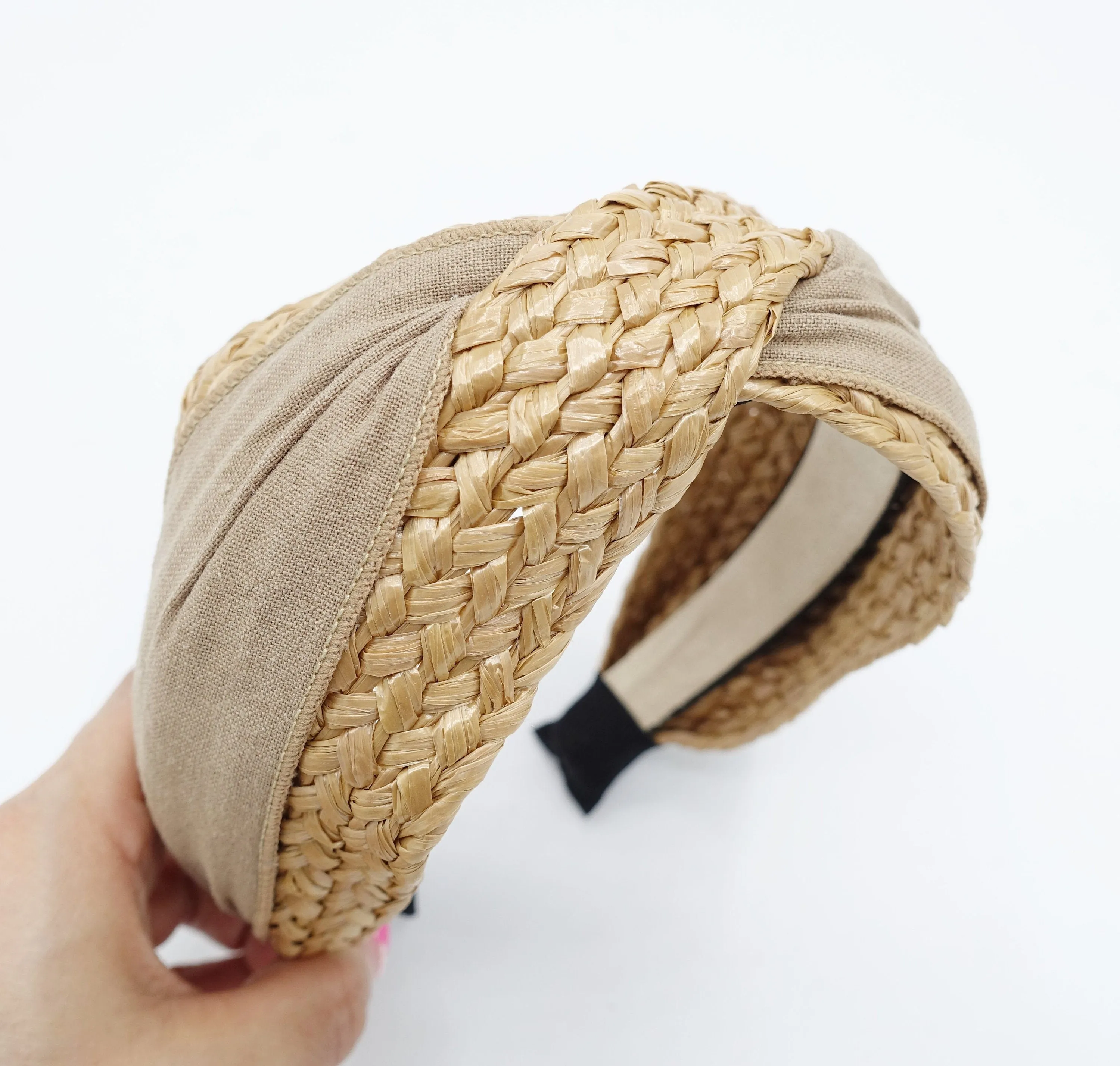 rattan cross headband fabric layered straw hairband Summer holiday hair accessory for women