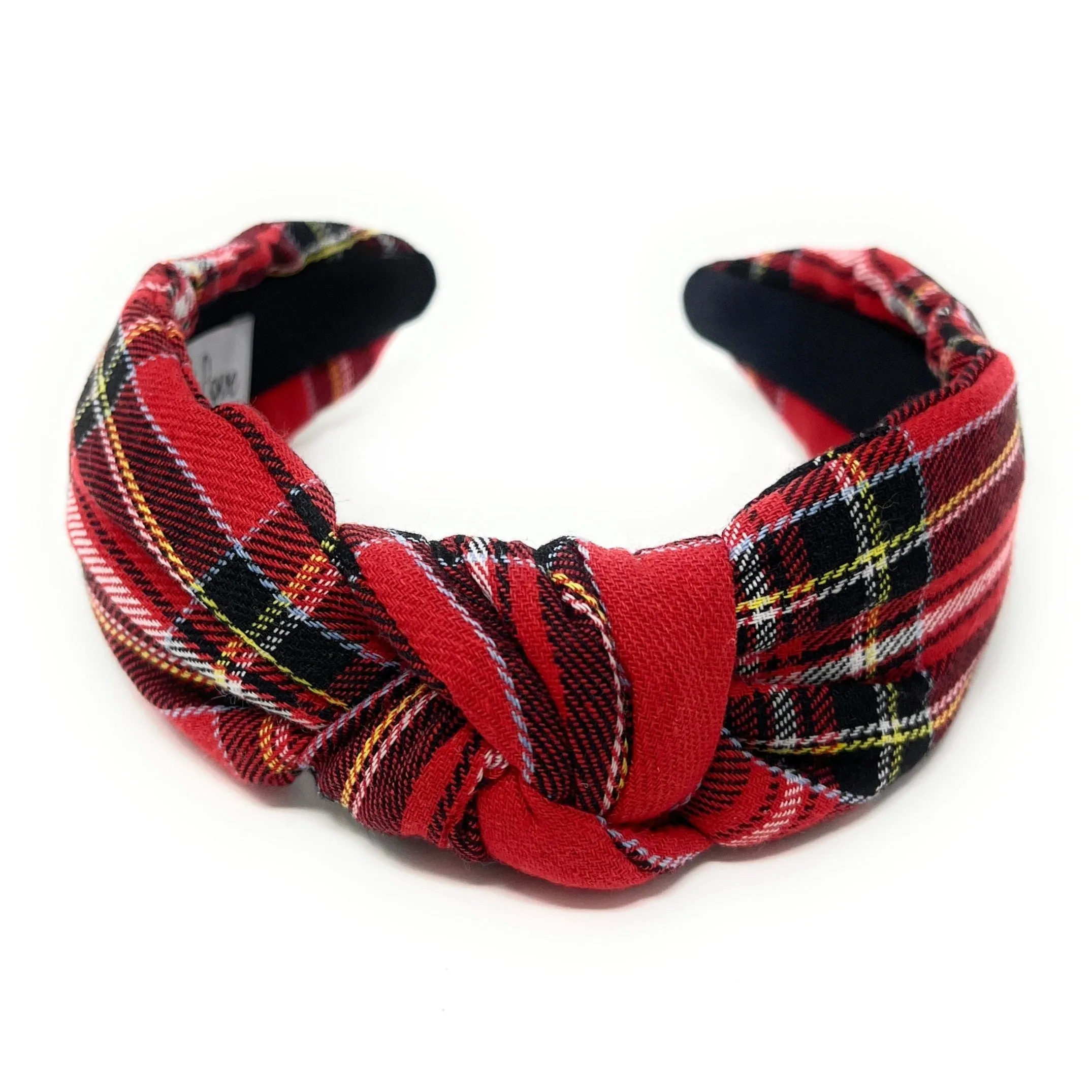 Red Black Plaid Top Knot Headband