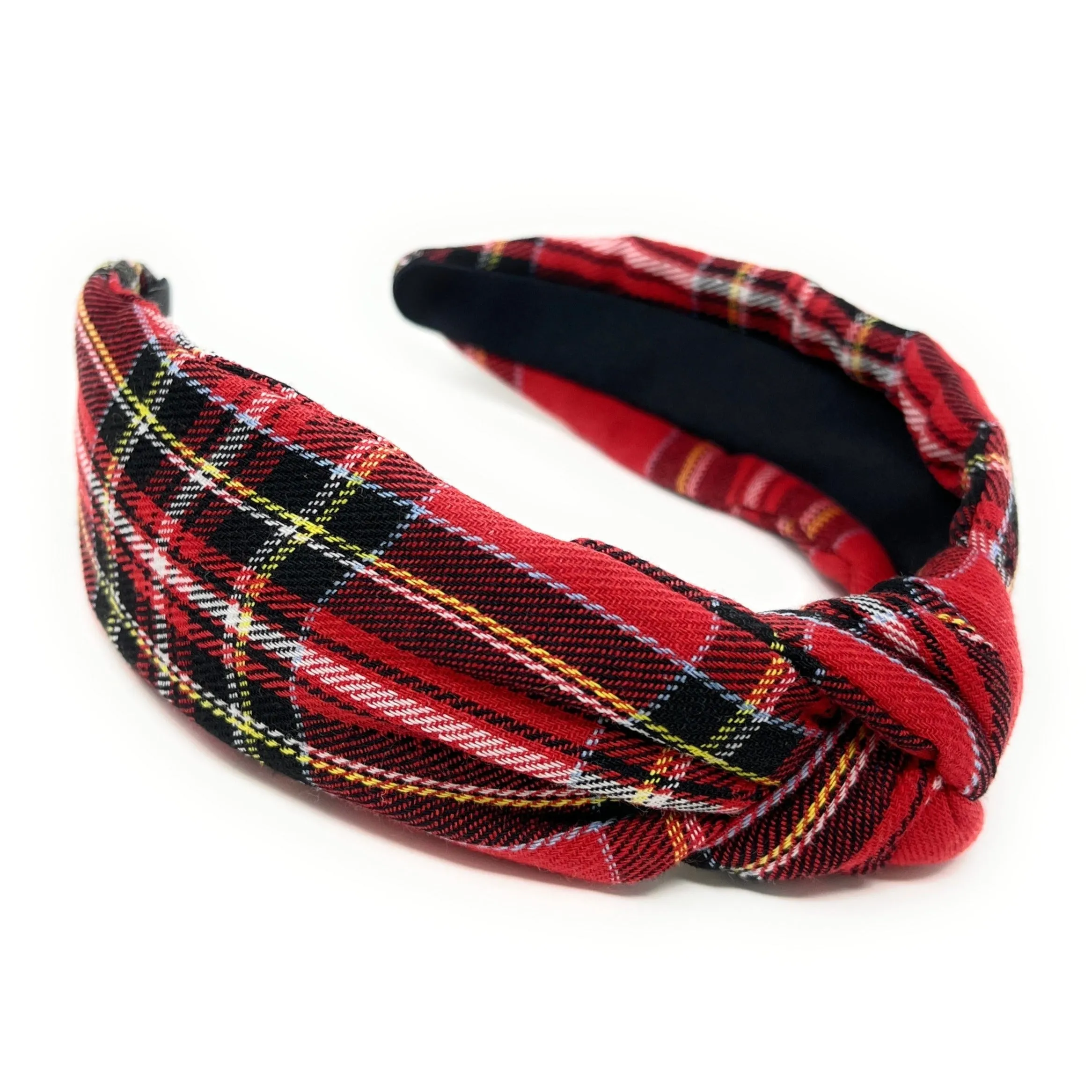 Red Black Plaid Top Knot Headband