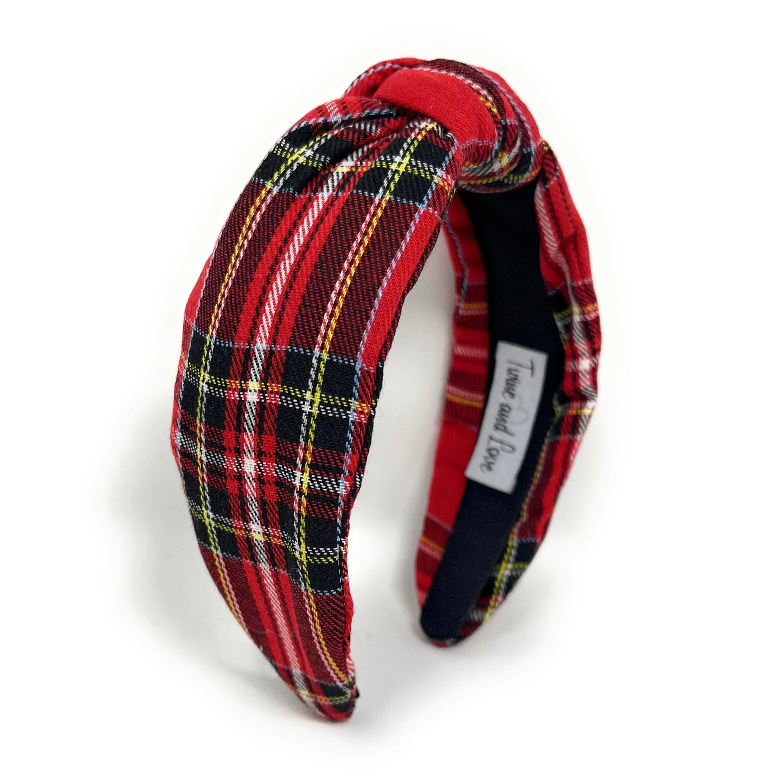 Red Black Plaid Top Knot Headband