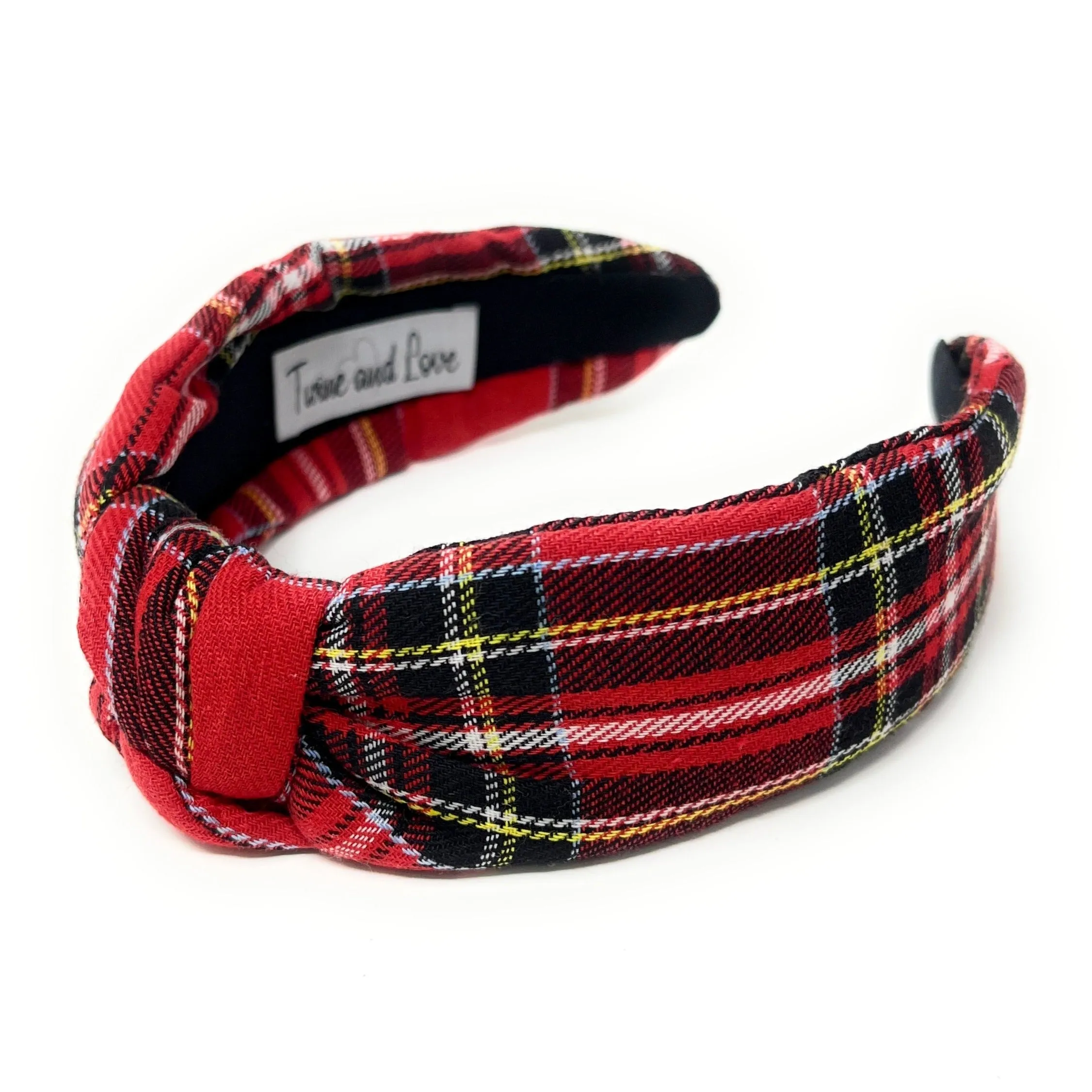 Red Black Plaid Top Knot Headband