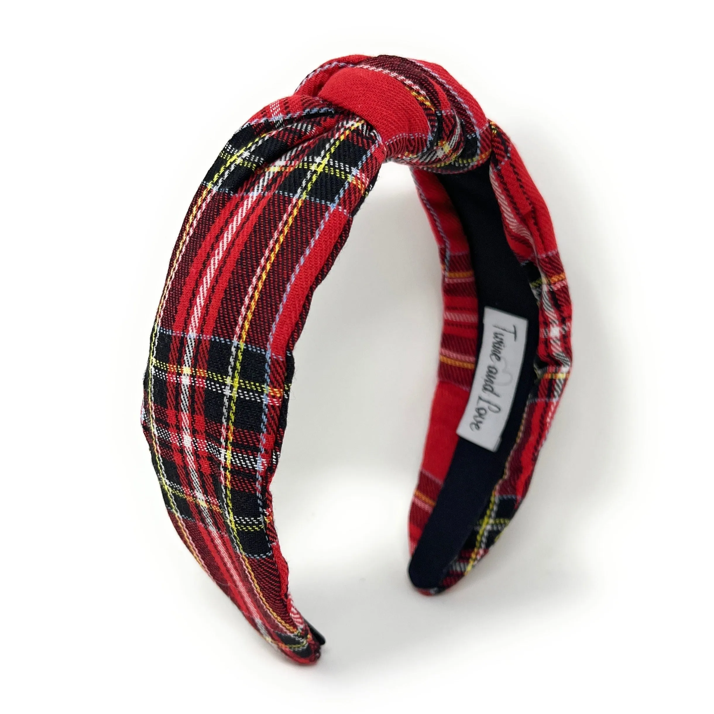 Red Black Plaid Top Knot Headband