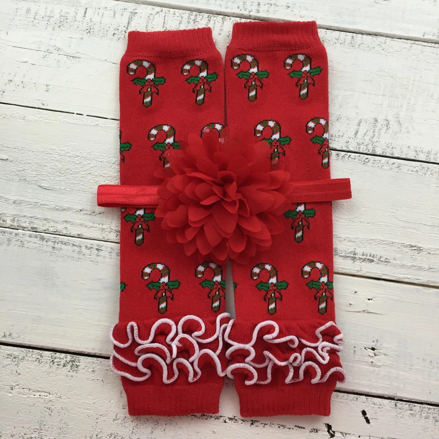 Red Candy Cane leg warmers and your choice of headband