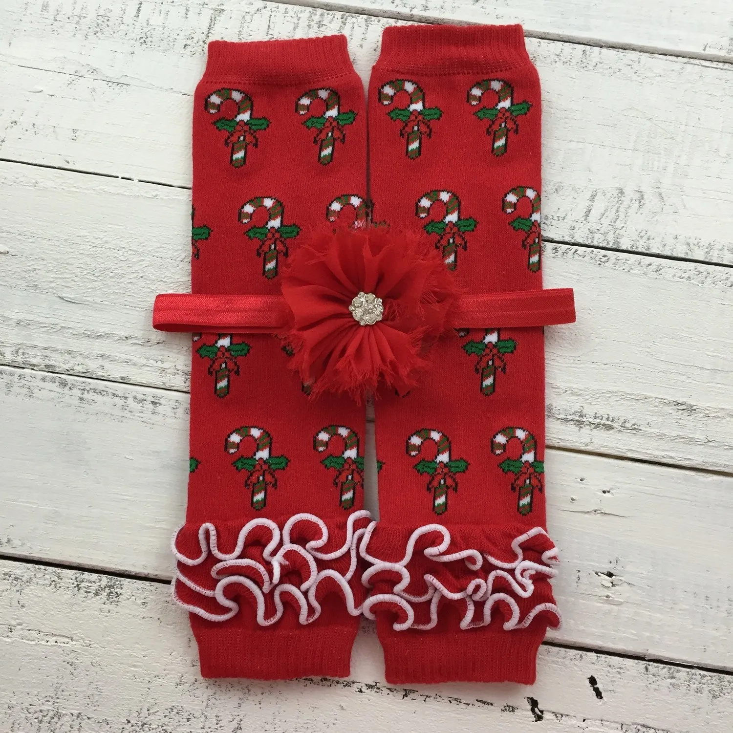 Red Candy Cane leg warmers and your choice of headband