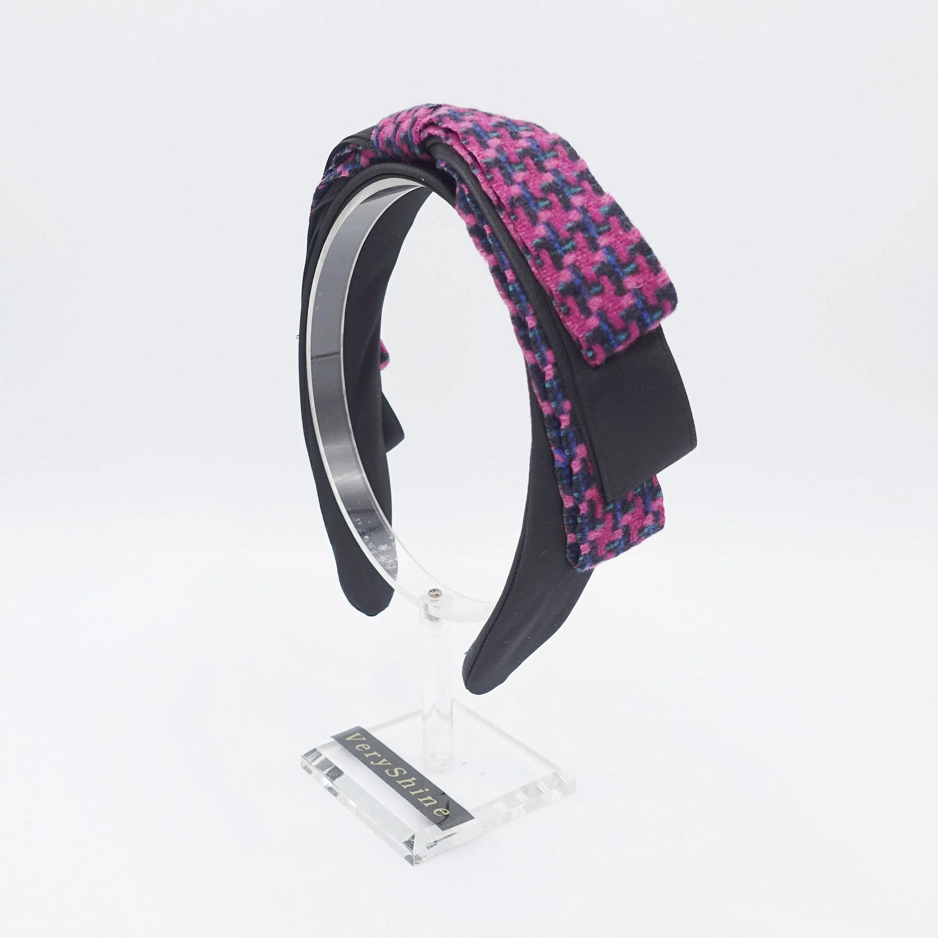 satin bow headband houndstooth hairband for women