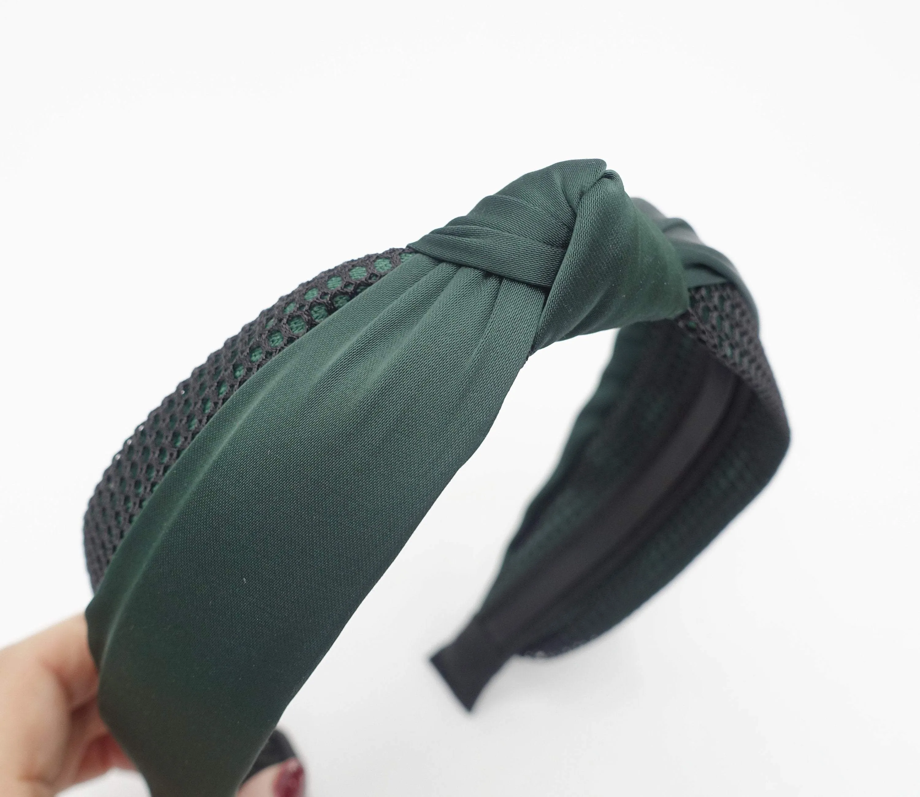 satin knot headband mesh 2 tone hairband for women