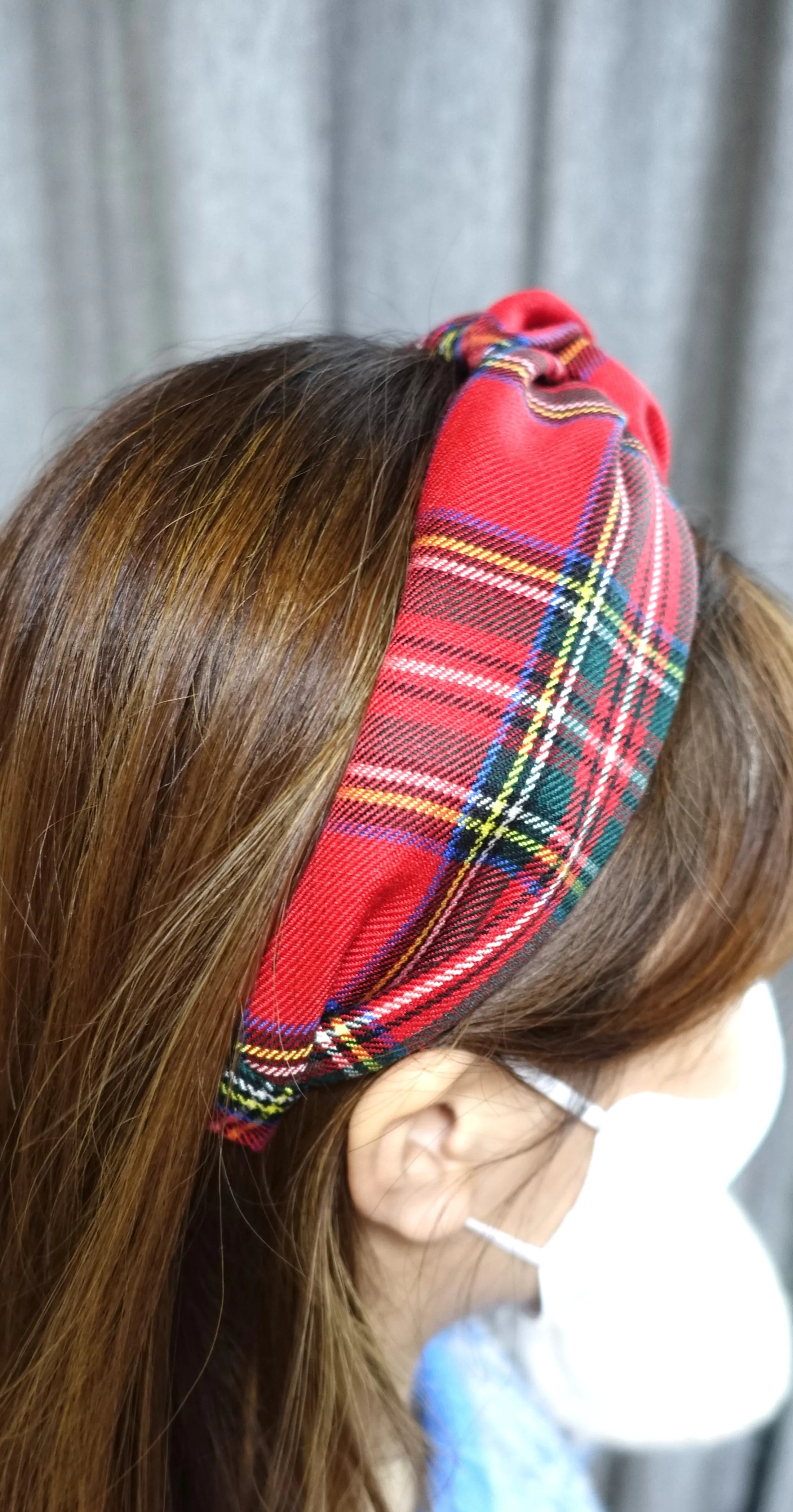 tartan knot headband, plaid headband, plaid check top knot headband for women