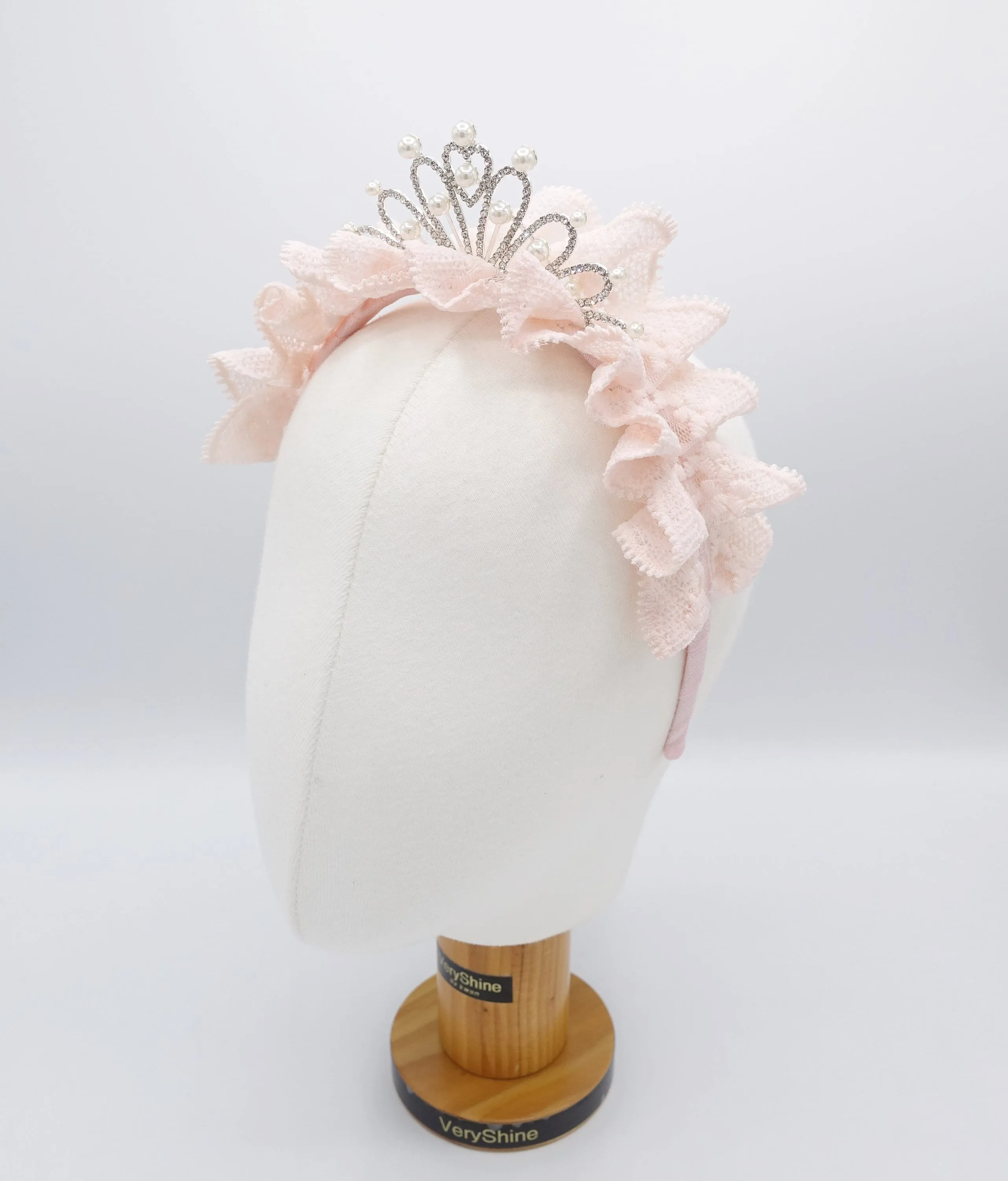 tiara ruffle lace headband for kids and girls