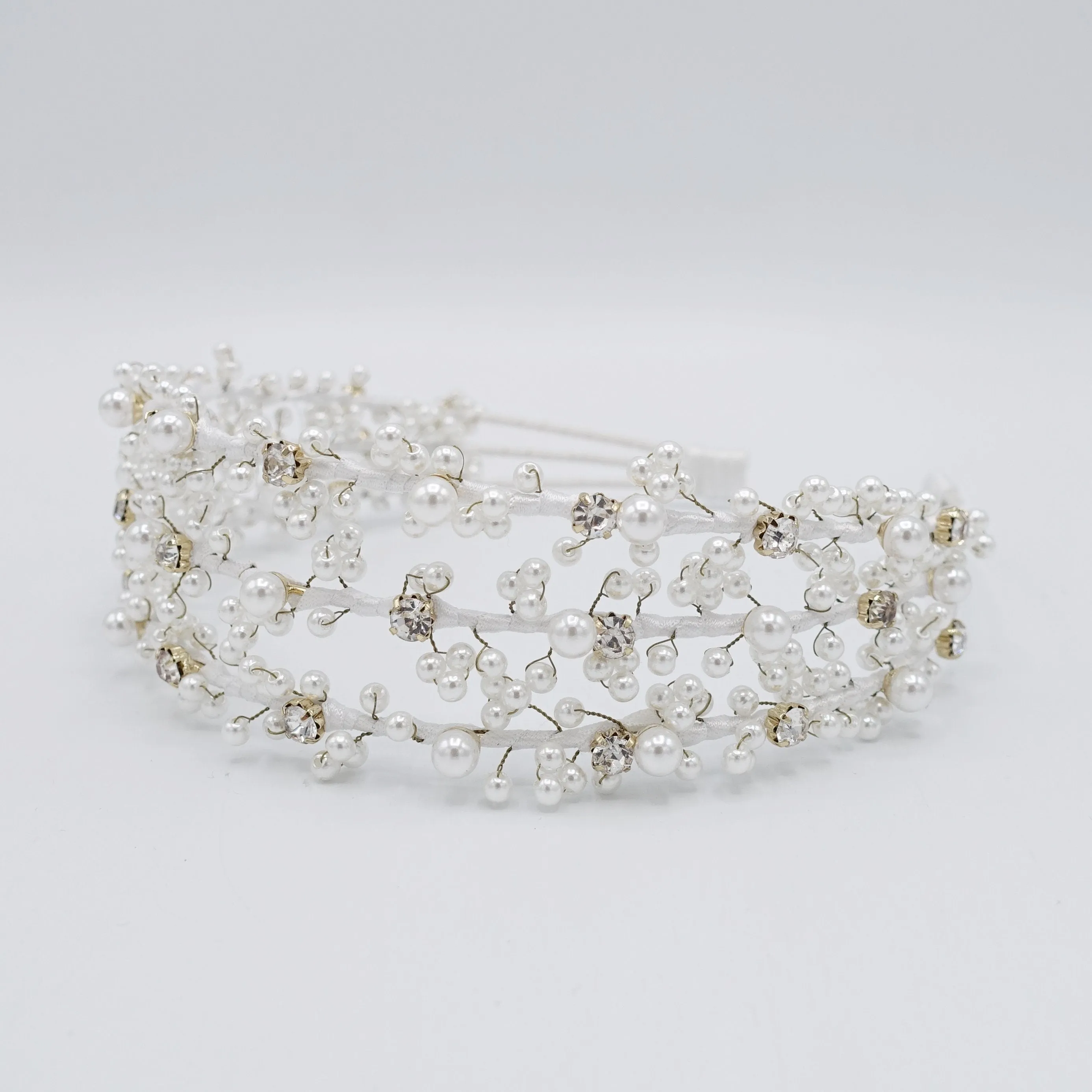 triple pearl branch headband bridal hairband for wedding