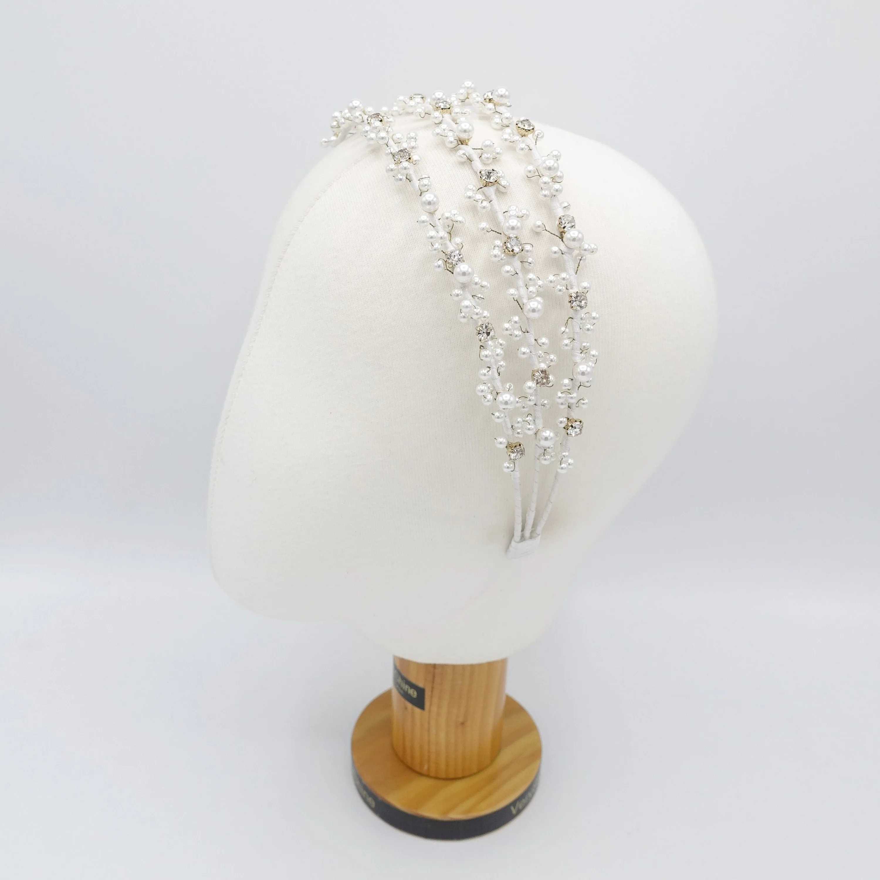 triple pearl branch headband bridal hairband for wedding