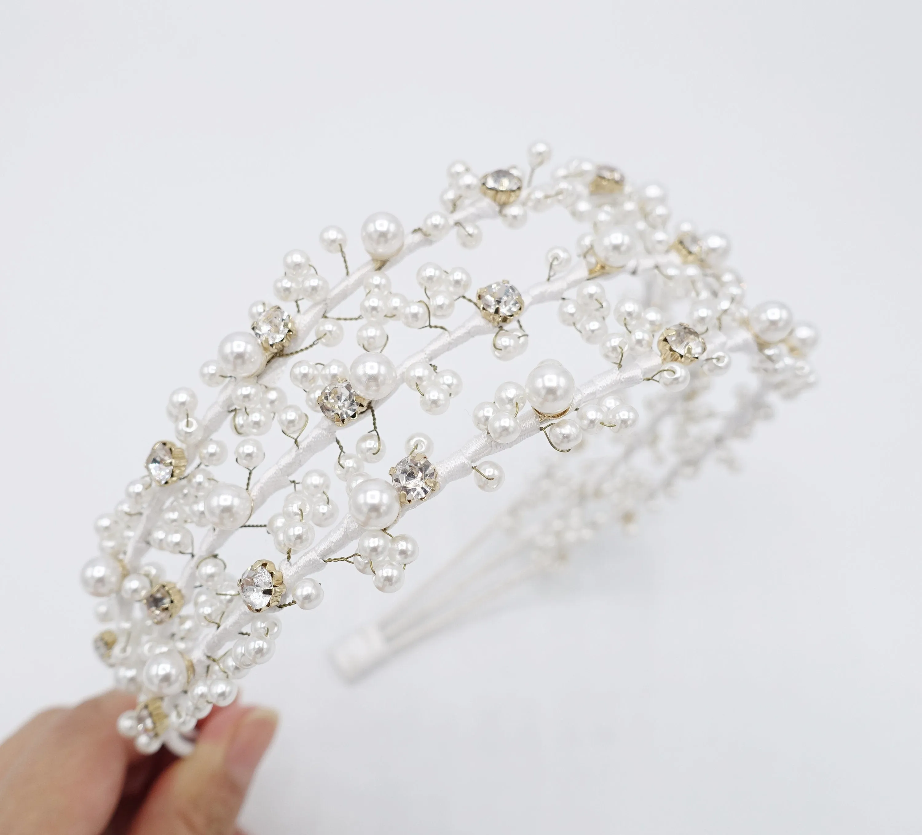 triple pearl branch headband bridal hairband for wedding