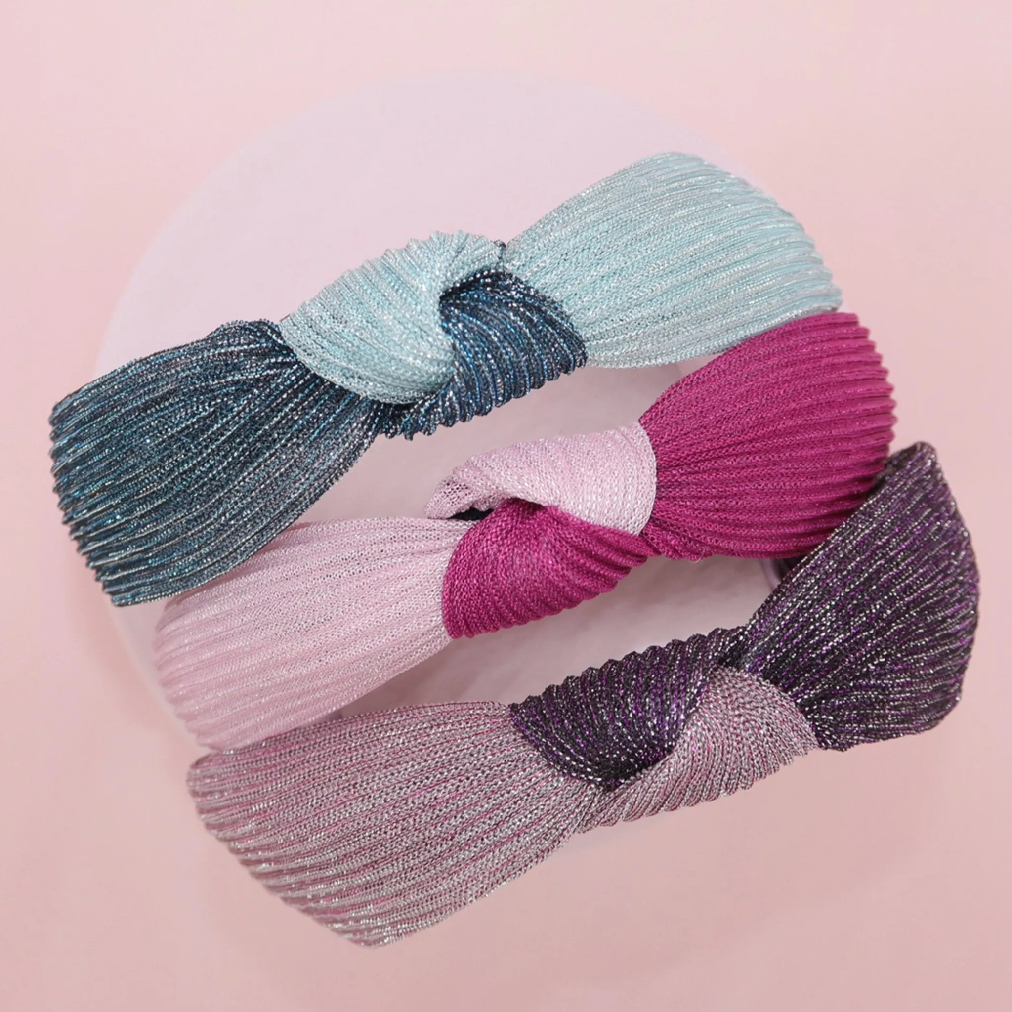 Two Tone Pleated Knot Headbands - 3 Pack