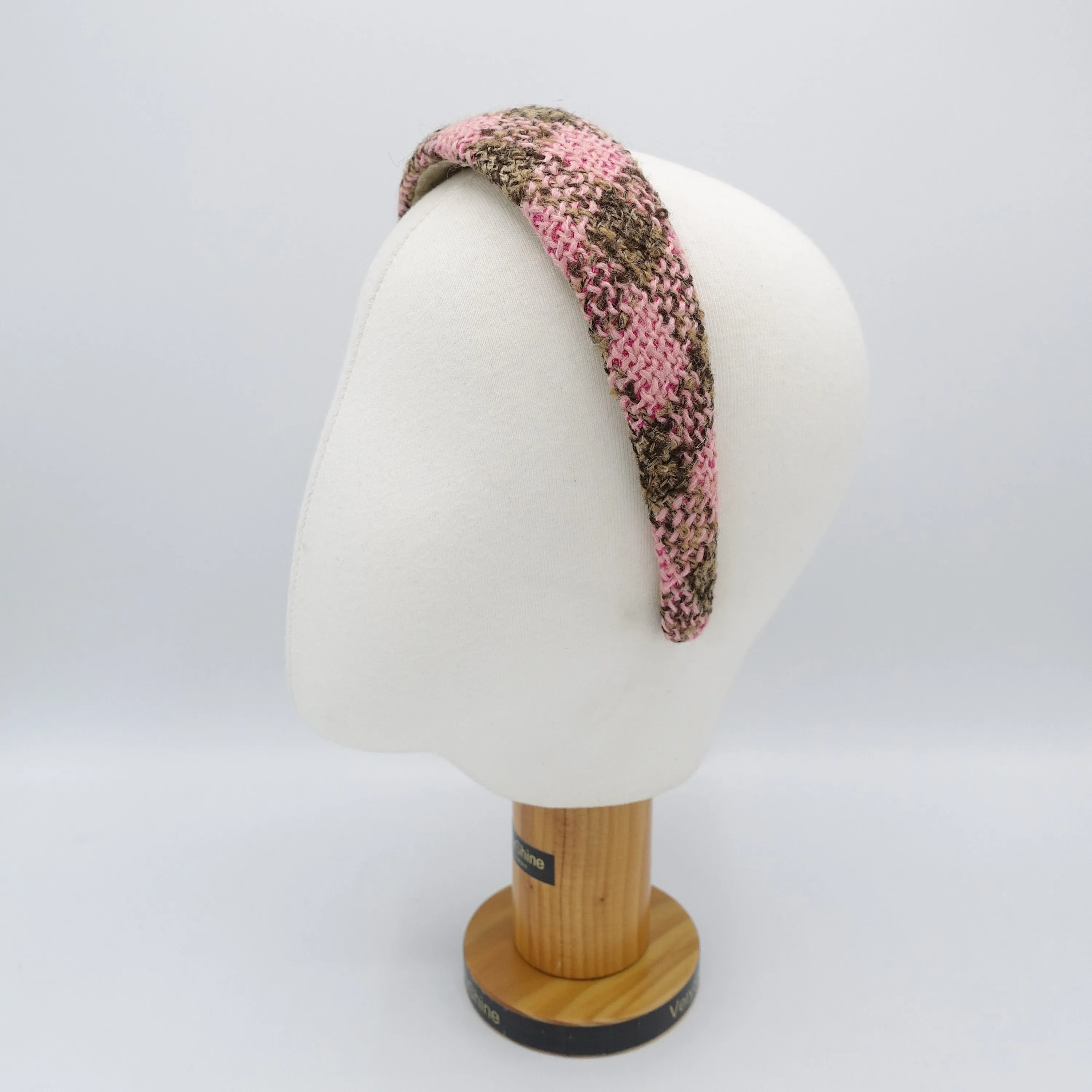 wool plaid headband, padded hairband, Fall Winter headband for women