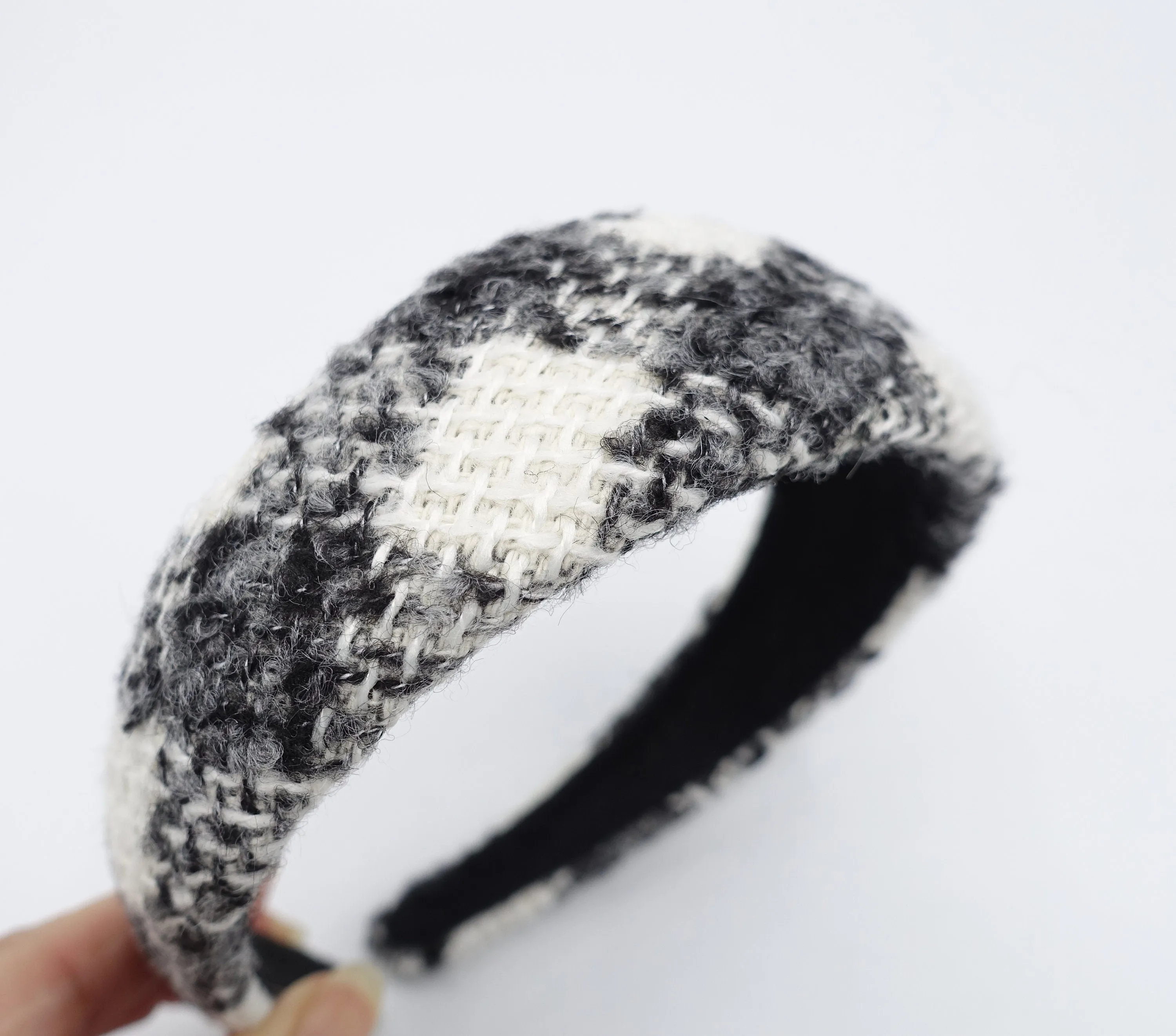 wool plaid headband, padded hairband, Fall Winter headband for women